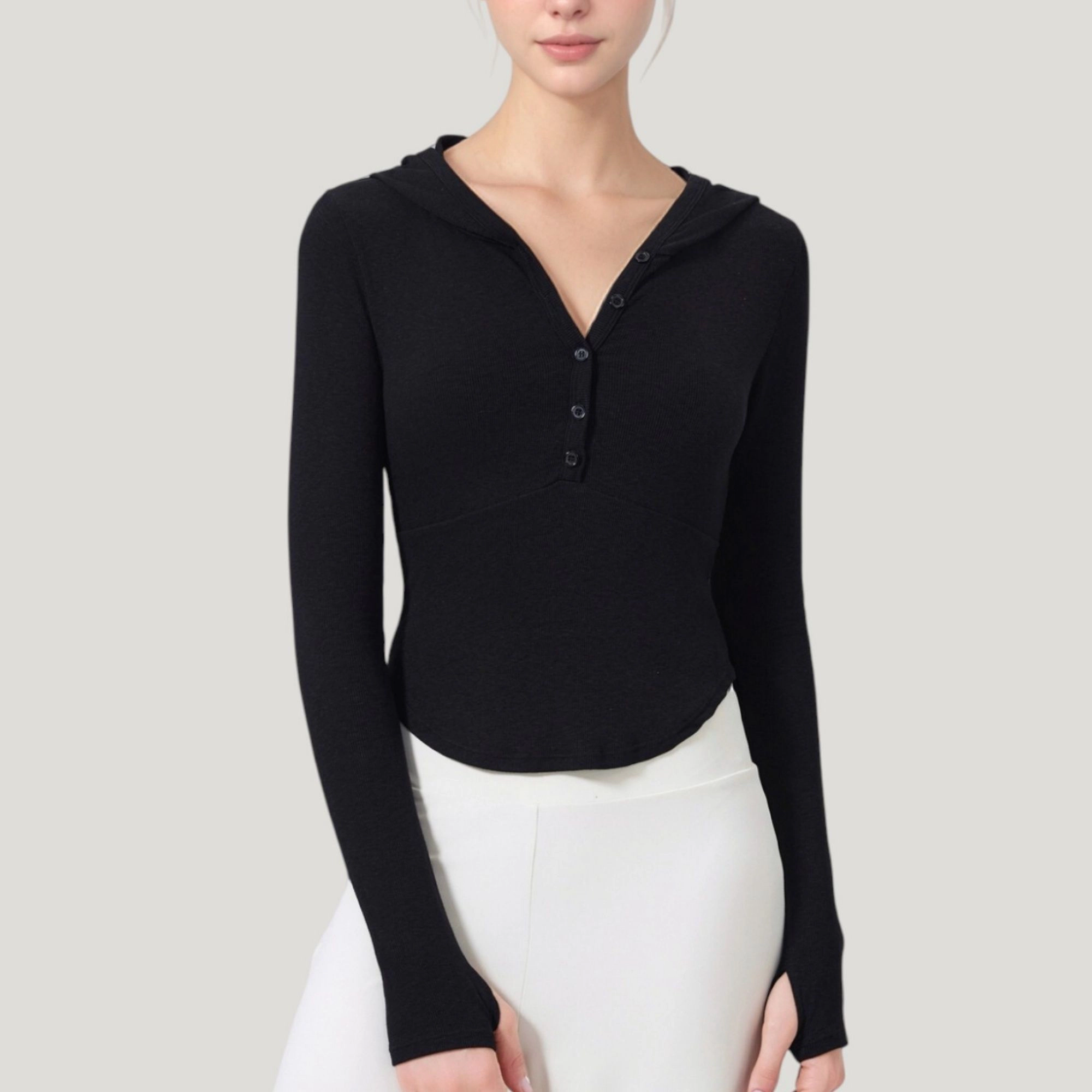 Anna-Kaci Women's Long Sleeve Henley Hoodie Activewear Top with Streamlined Fit and Lightweight Stretch Fabric
