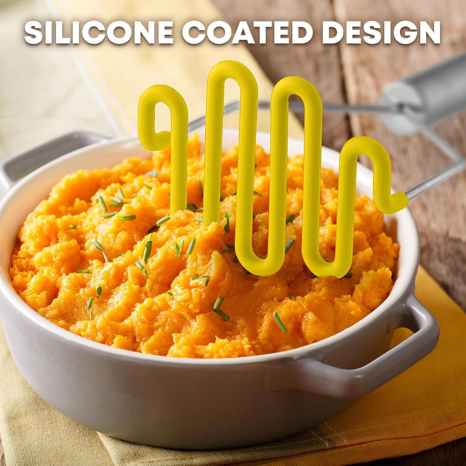 Zulay Kitchen Potato Masher with Premium Silicone Coated Stainless Steel Design