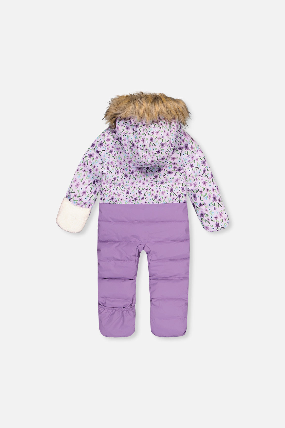 Deux par Girls Snug Mini Flower Print One Piece Snowsuit Adapted for Car Seats with Faux Fur-Trimmed Hood