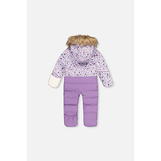 Deux par Deux Girls Snug Mini Flower Print One Piece Snowsuit Adapted for Car Seats with Faux Fur-Trimmed Hood
