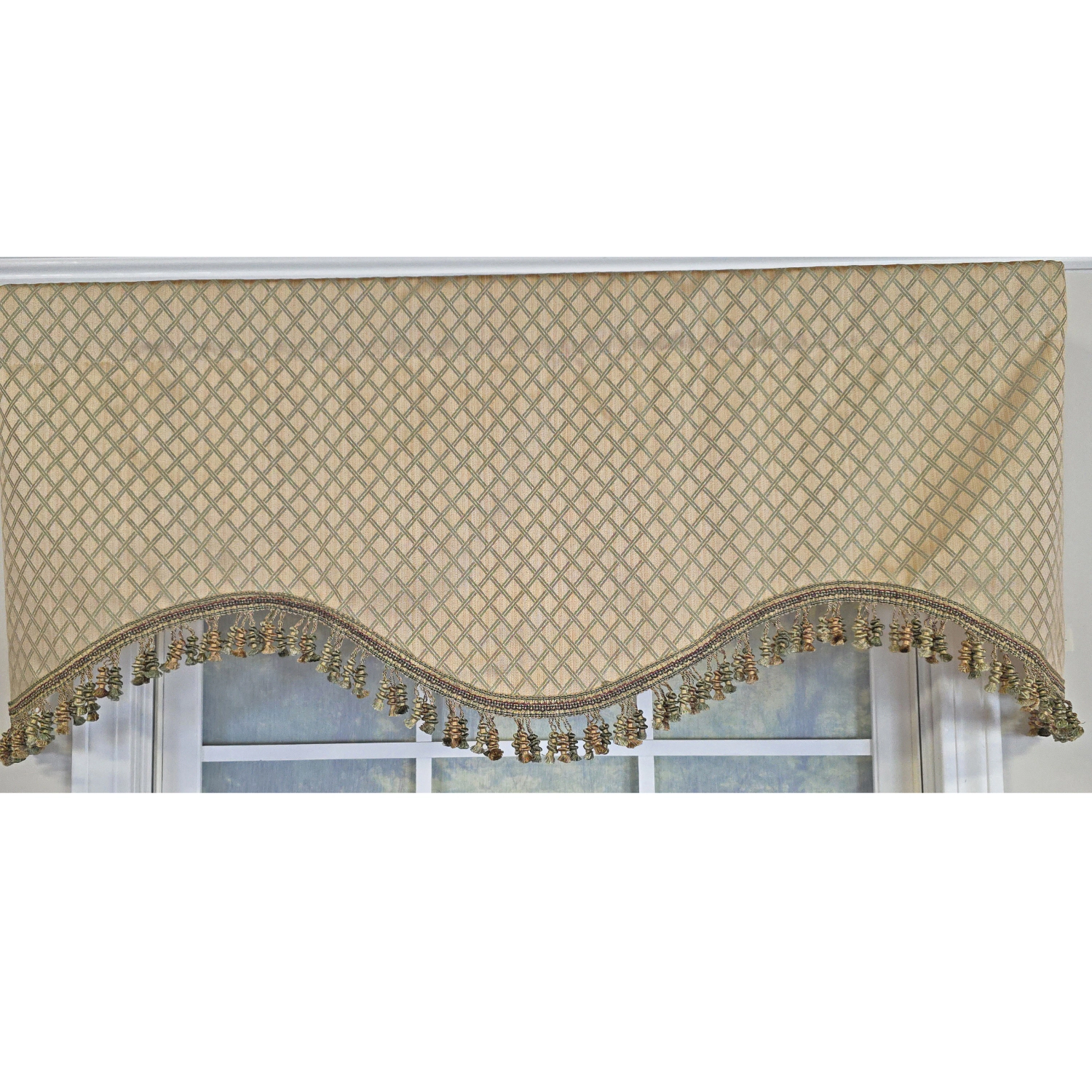 RLF Home 100% Cotton Diamonds Cornice  Fully lined Windows Rod Pocket Valance 50" x 17"  Green