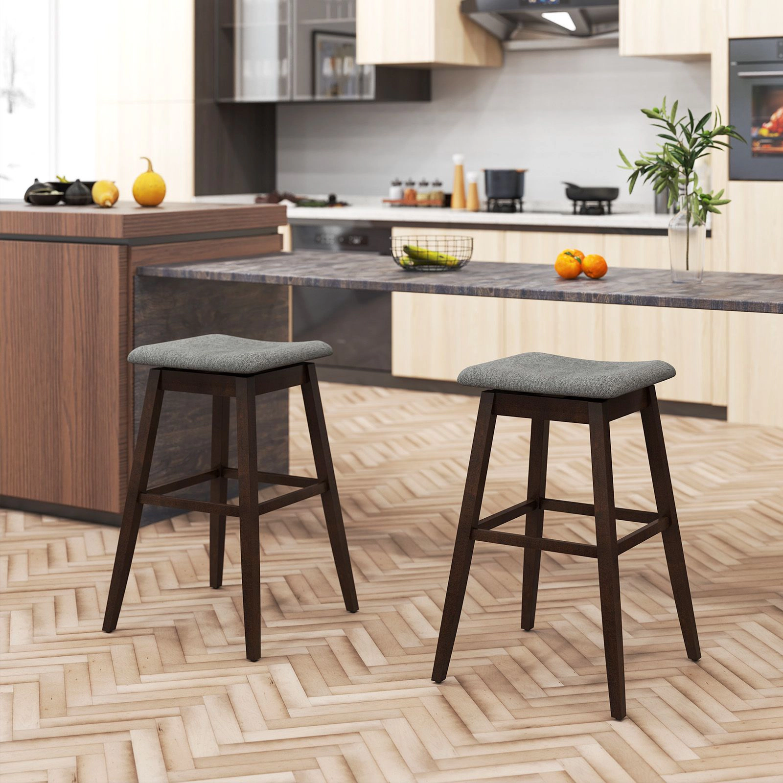 SlickBlue Set of 2 Swivel Counter Height Bar Stools with Linen Upholstered Seat Set