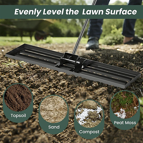 SUGIFT Black 42-in x 10-in Lawn Leveling Rake Grading Plate with Rustproof 69-in Handle for Topdressing