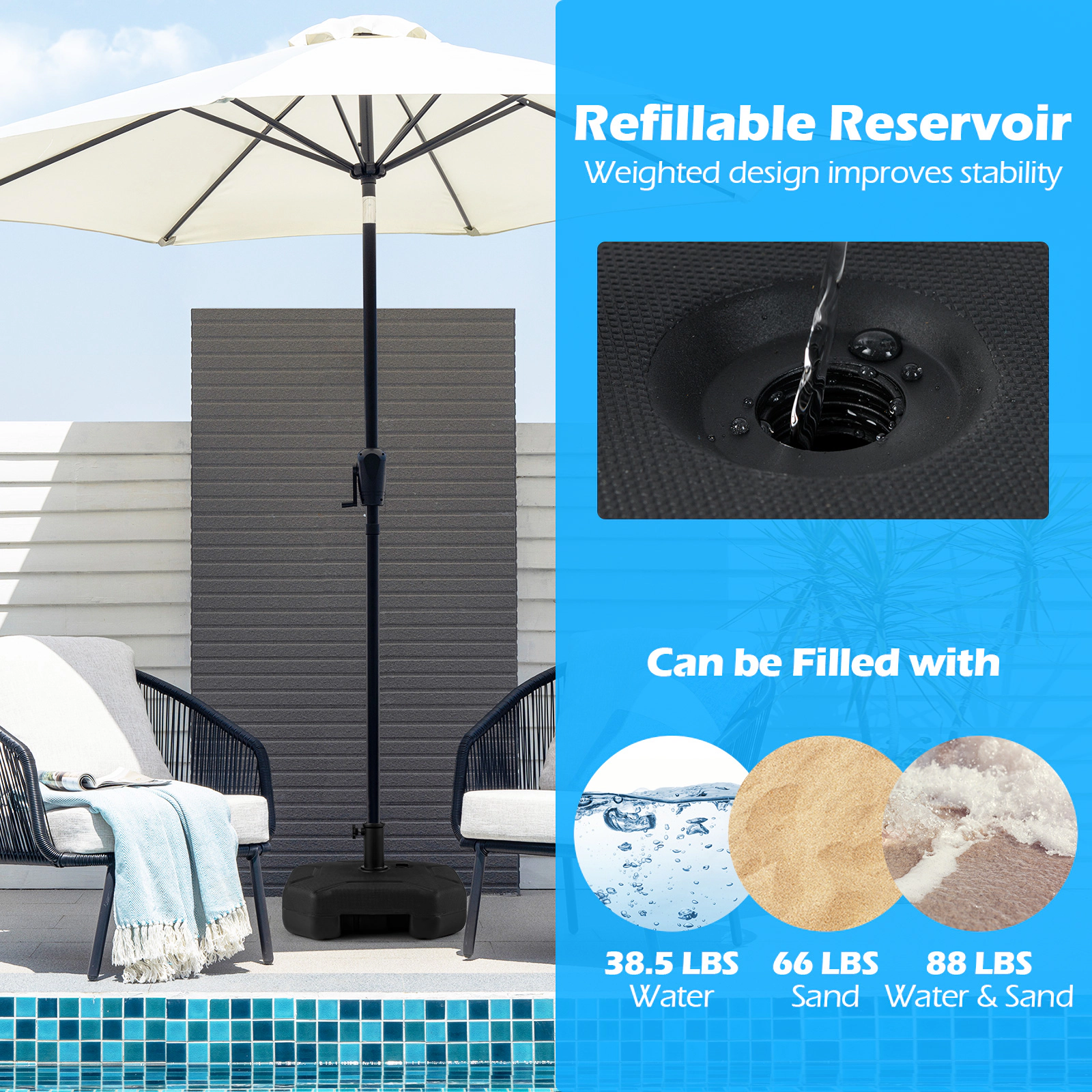 Slickblue Unisex Universal Patio Umbrella Base with Handle and Adjustable Tightener Black
