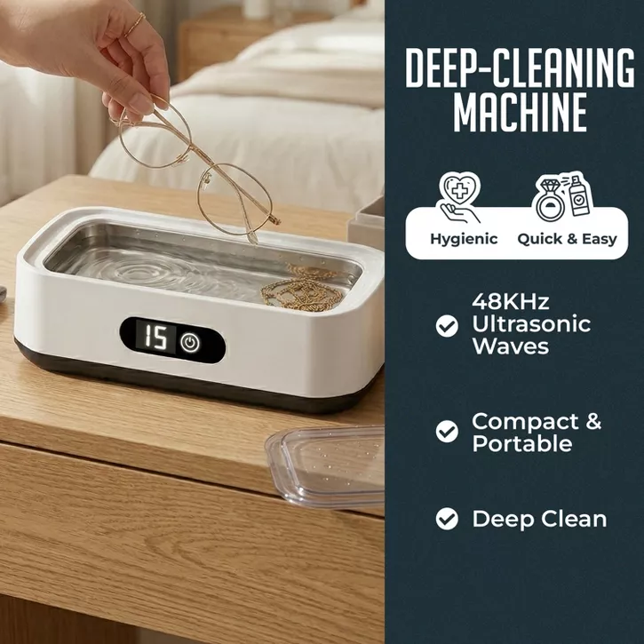 Luminuxe Portable Ultrasonic Jewelry Cleaner, Deep-Cleaning Machine for Eyeglasses, Watches, Dentures, Rings & More