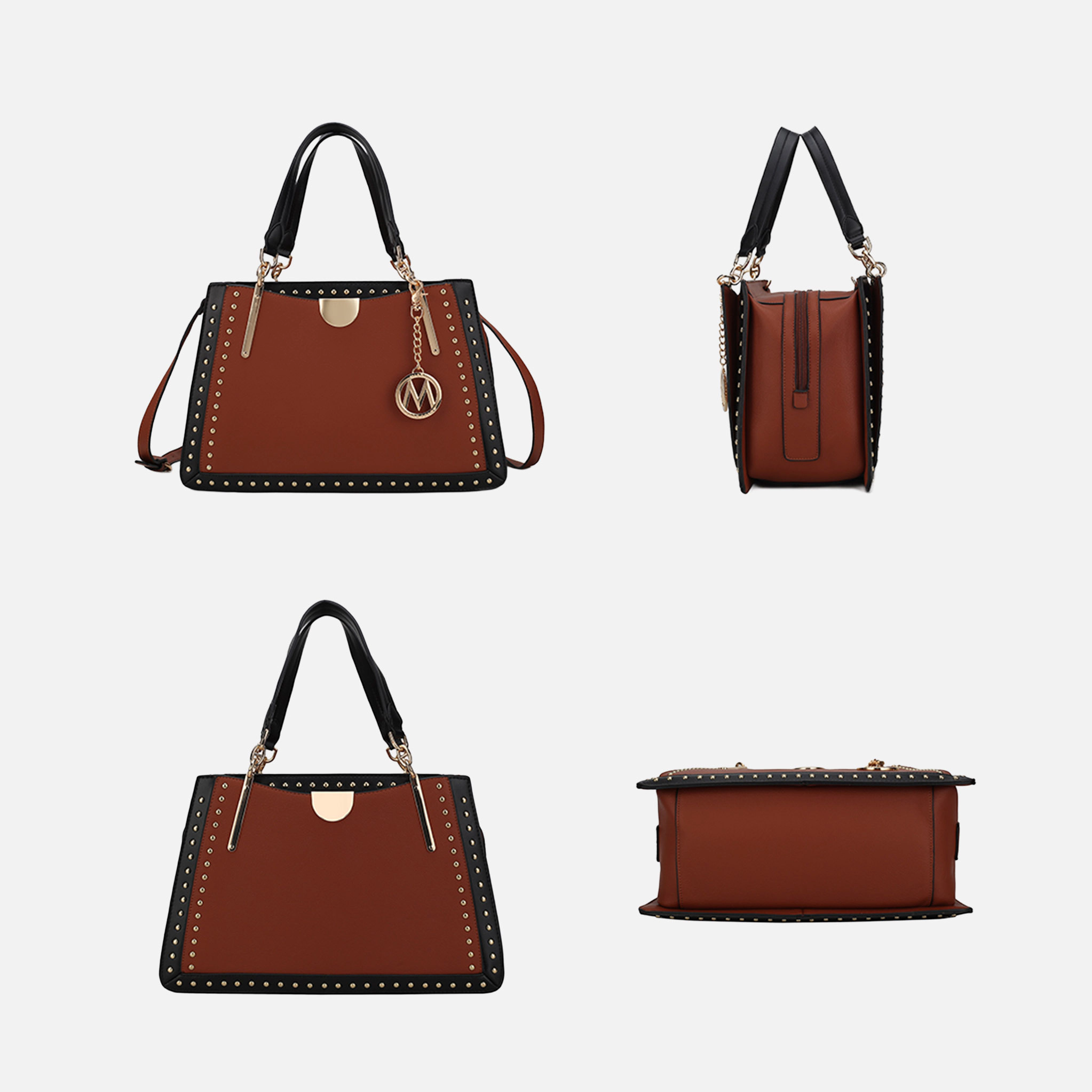 Mia K Collection Aubrey Vegan Leather Satchel - 3-Compartment Handbag with Gold-Tone Hardware