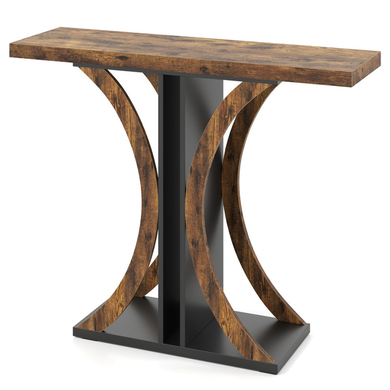 SUGIFT 39.5-in Rectangular Console Table with Geometric Frame 110-lb Tabletop Capacity 2 Anti-Toppling Kits Rustic Brown