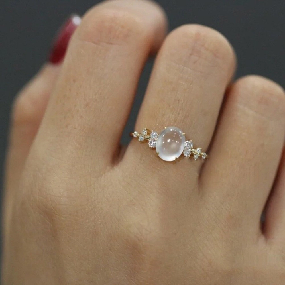 Wardrobe Whimsy Oval Cabochon White Crystal Delicate Promise Ring