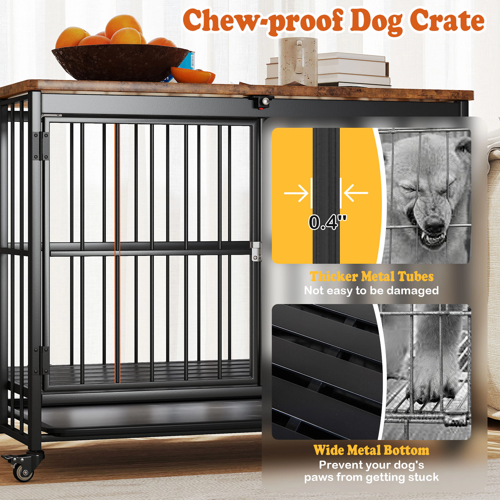 SUGIFT 38-in Foldable Dog Crate Furniture Side Table with Lockable Front Door Flip-Top and Removable Tray