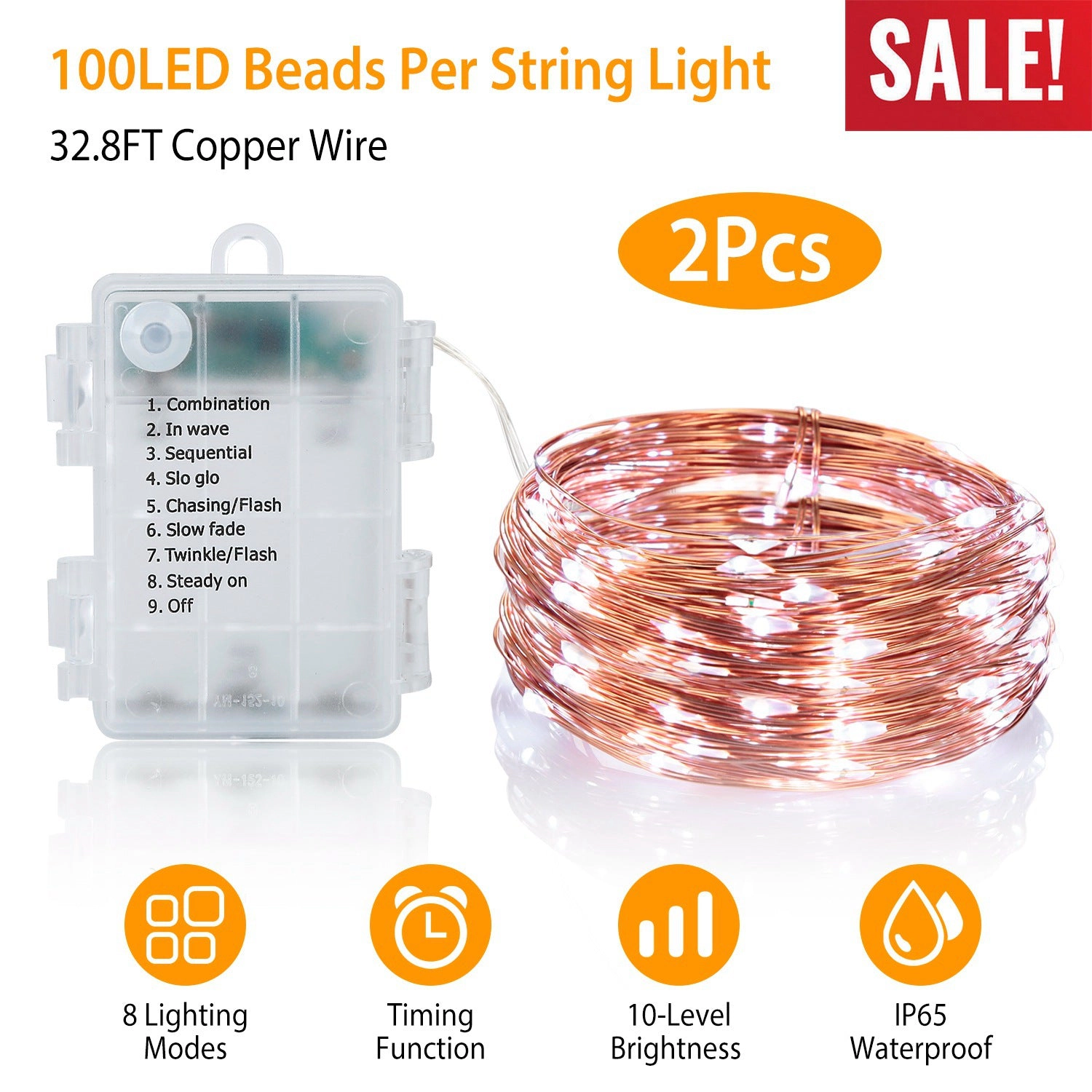 GBruno 2-Pack LED String Lights With Remote Control
