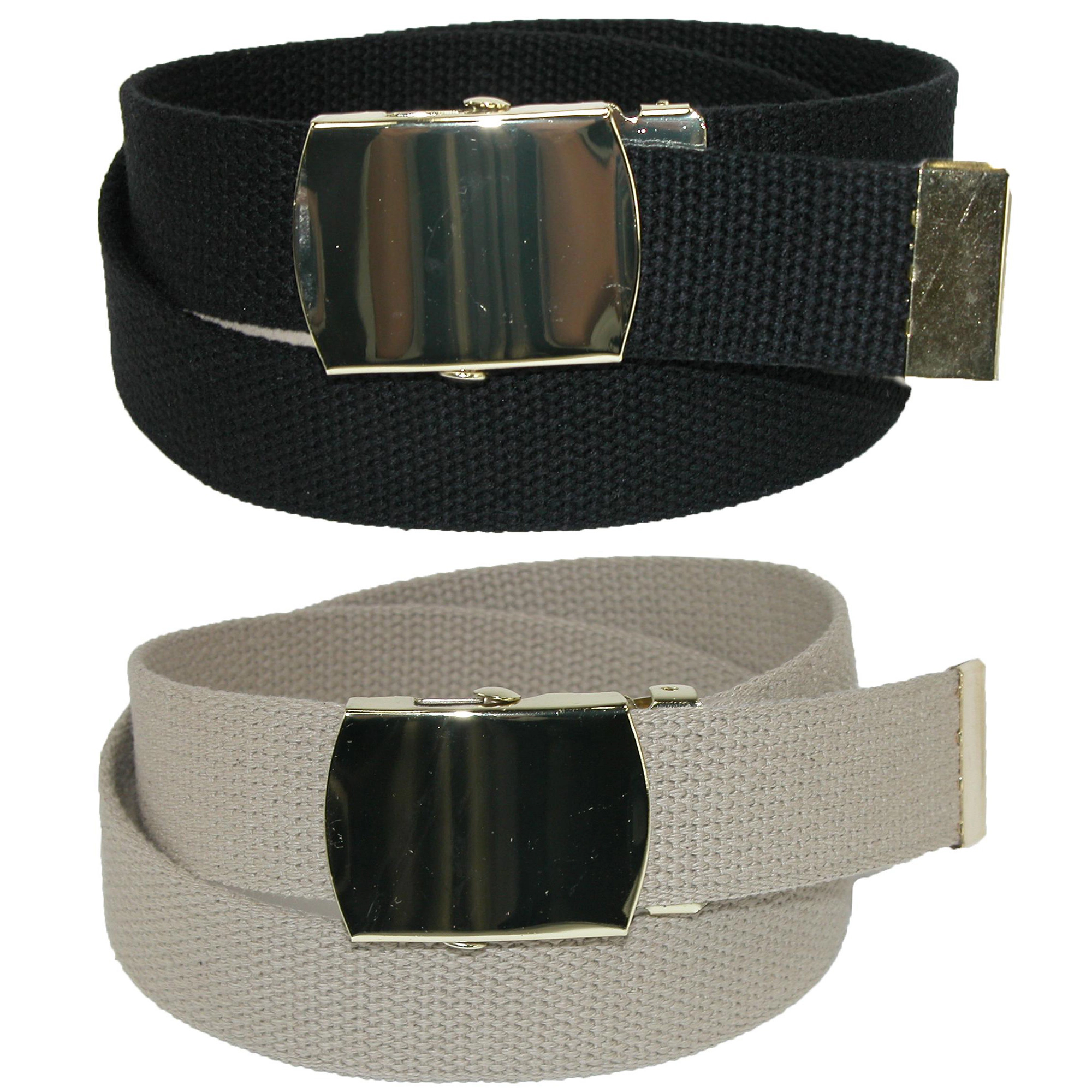 CTM Kid's Cotton Belt with Brass Military Buckle (Pack of 2 Colors)