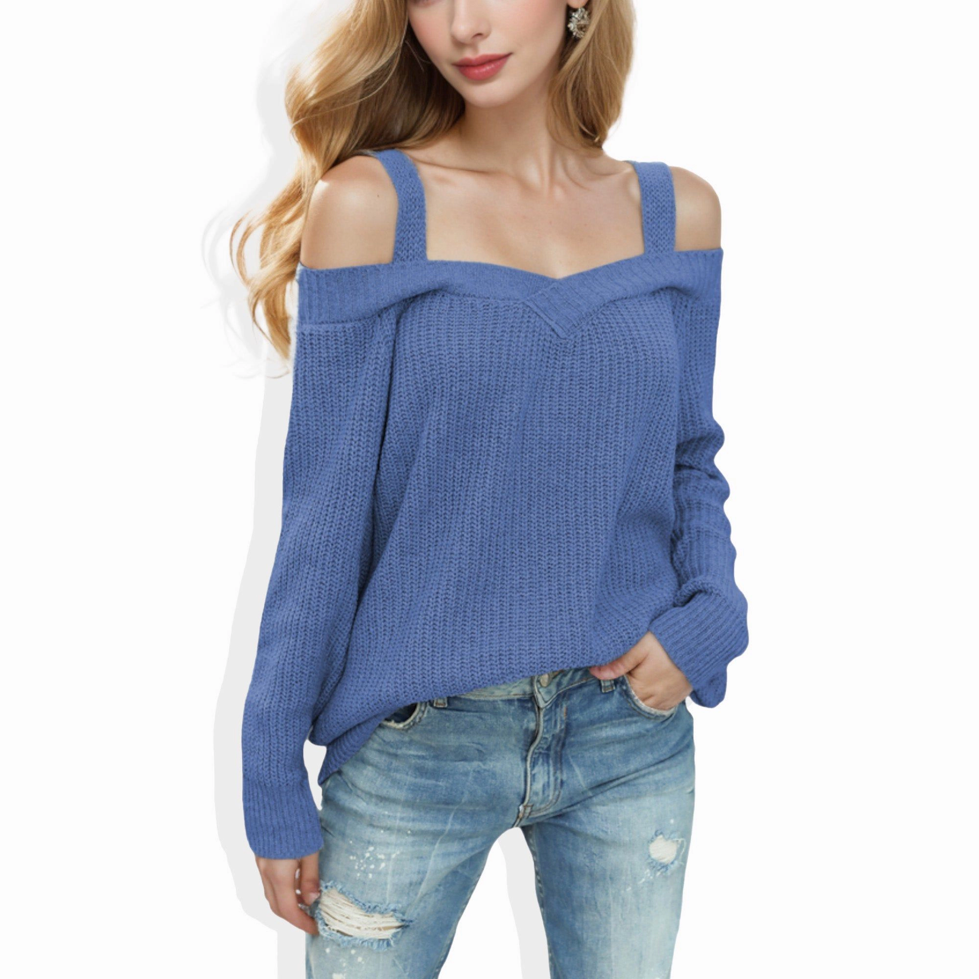 Anna-Kaci Women's Cold Shoulder Knit Pullover Sweater