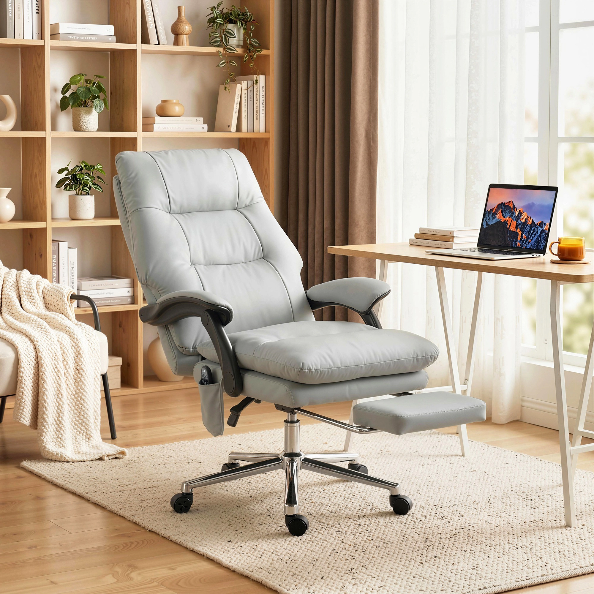 HONGGE Massage Office Chair with 6-Point Vibration Pet-Friendly Faux Leather Ergonomic Executive Desk