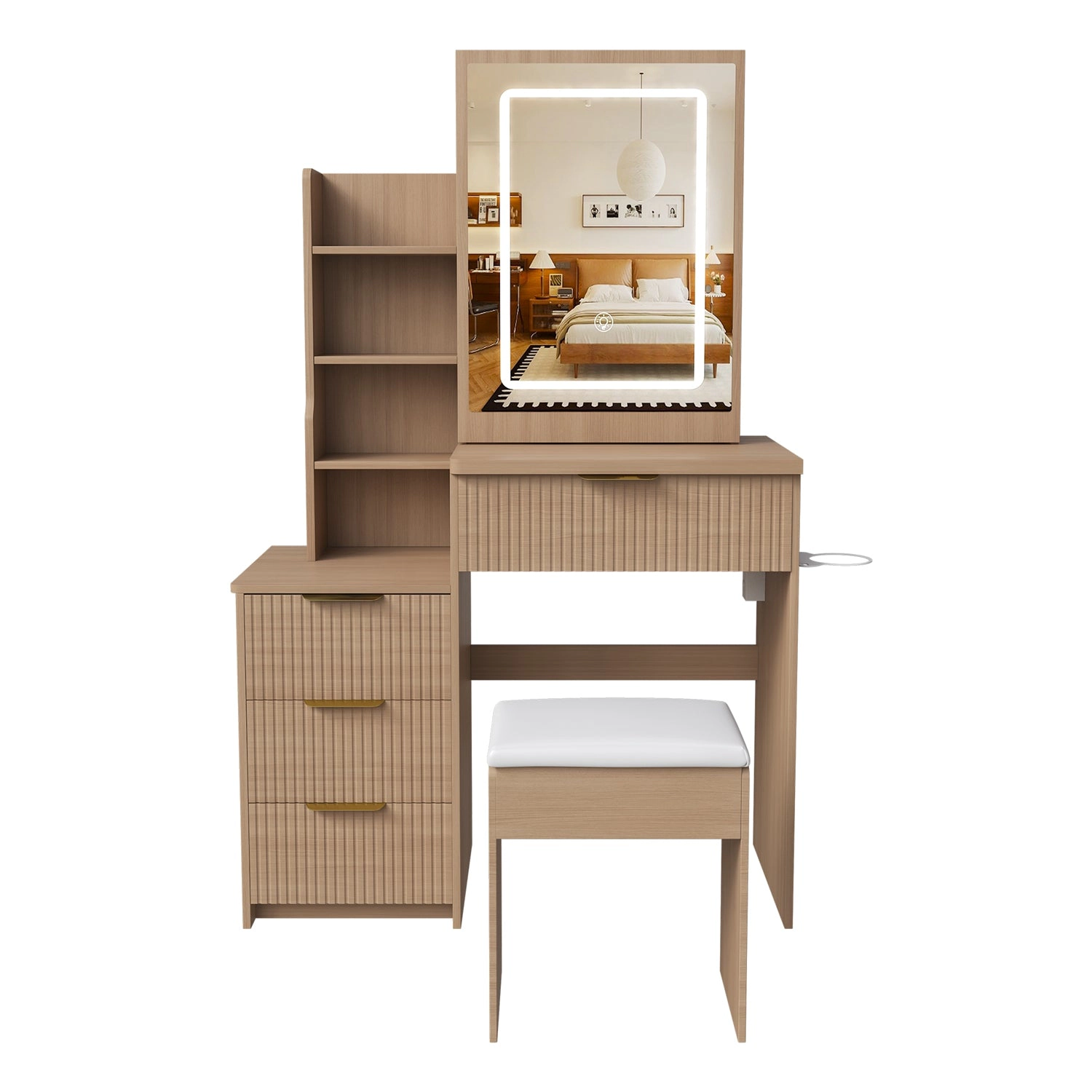 GBruno Lighted Vanity Desk Set With Stool And Storage