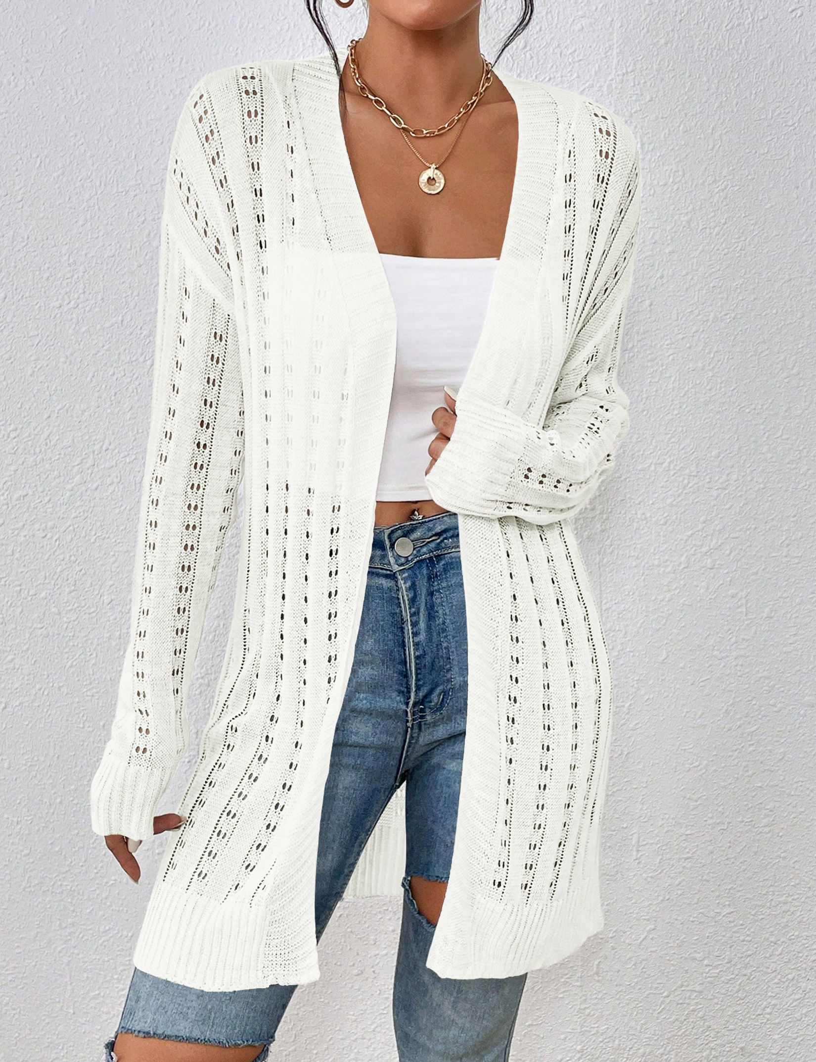 KOJOOIN Women's Lightweight Cardigan Cover Up Crochet Open Front Long Sleeve Summer Cardigans