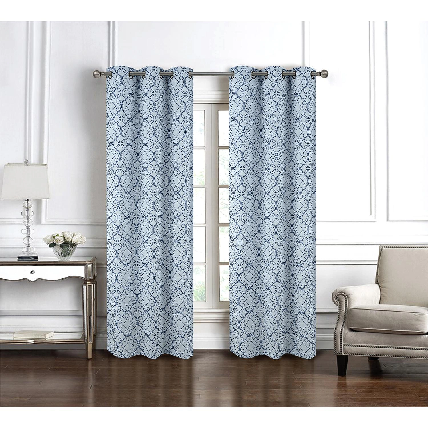 RT Designer Collection Woodbridge Jacquard Grommet Luxurious Modern Design Curtain Panel 54" x 84" Blue