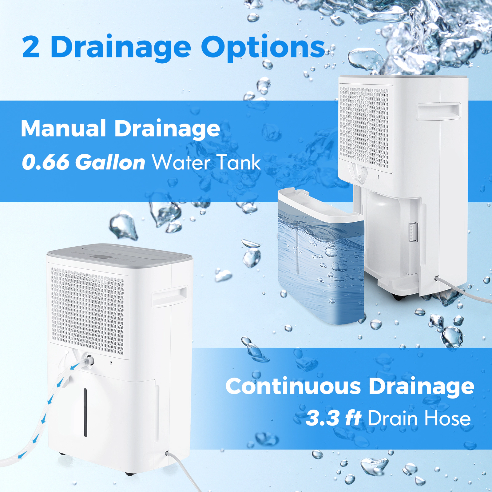 LJG Dehumidifier with Auto Drain or Manual Drainage for Home Basement