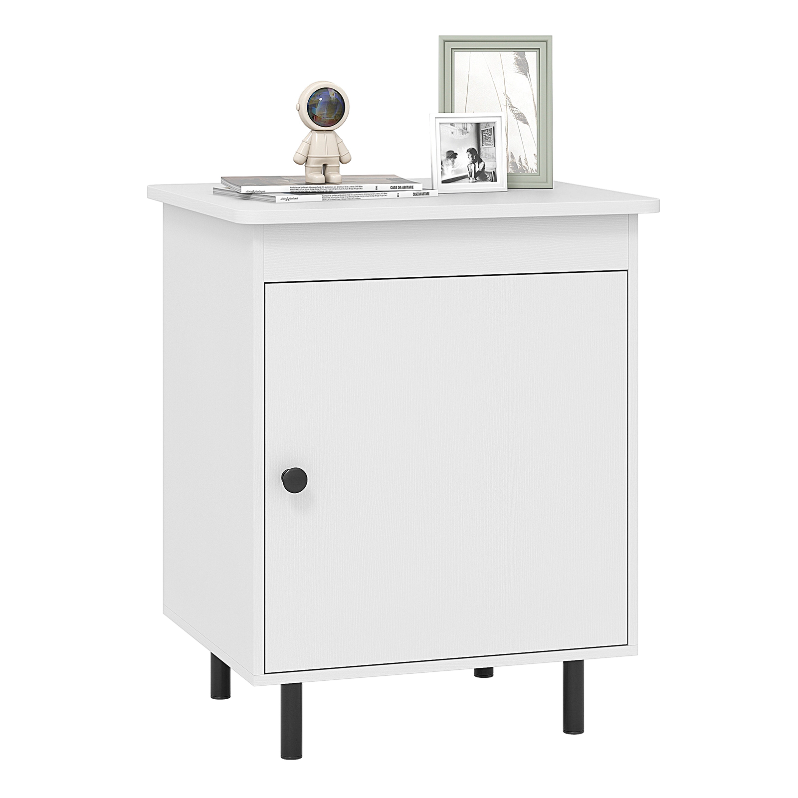 Glintex Mid-Century Nightstand with Enclosed Cabinet and 2 Anti-Tipping Kits, White