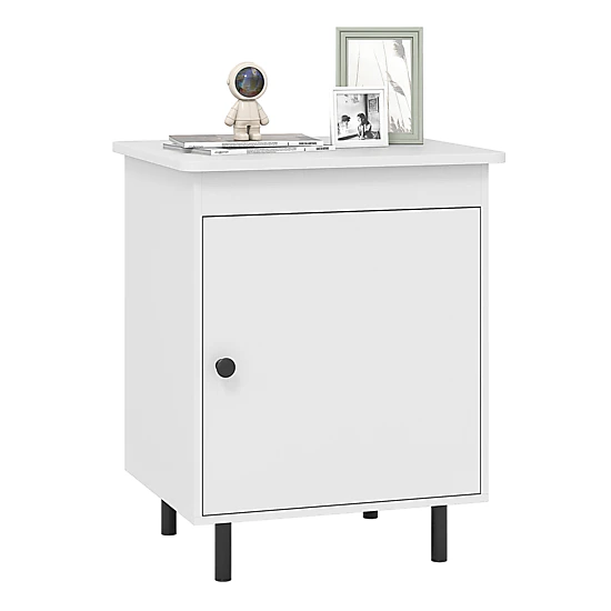 Glintex Mid-Century Nightstand with Enclosed Cabinet and 2 Anti-Tipping Kits, White