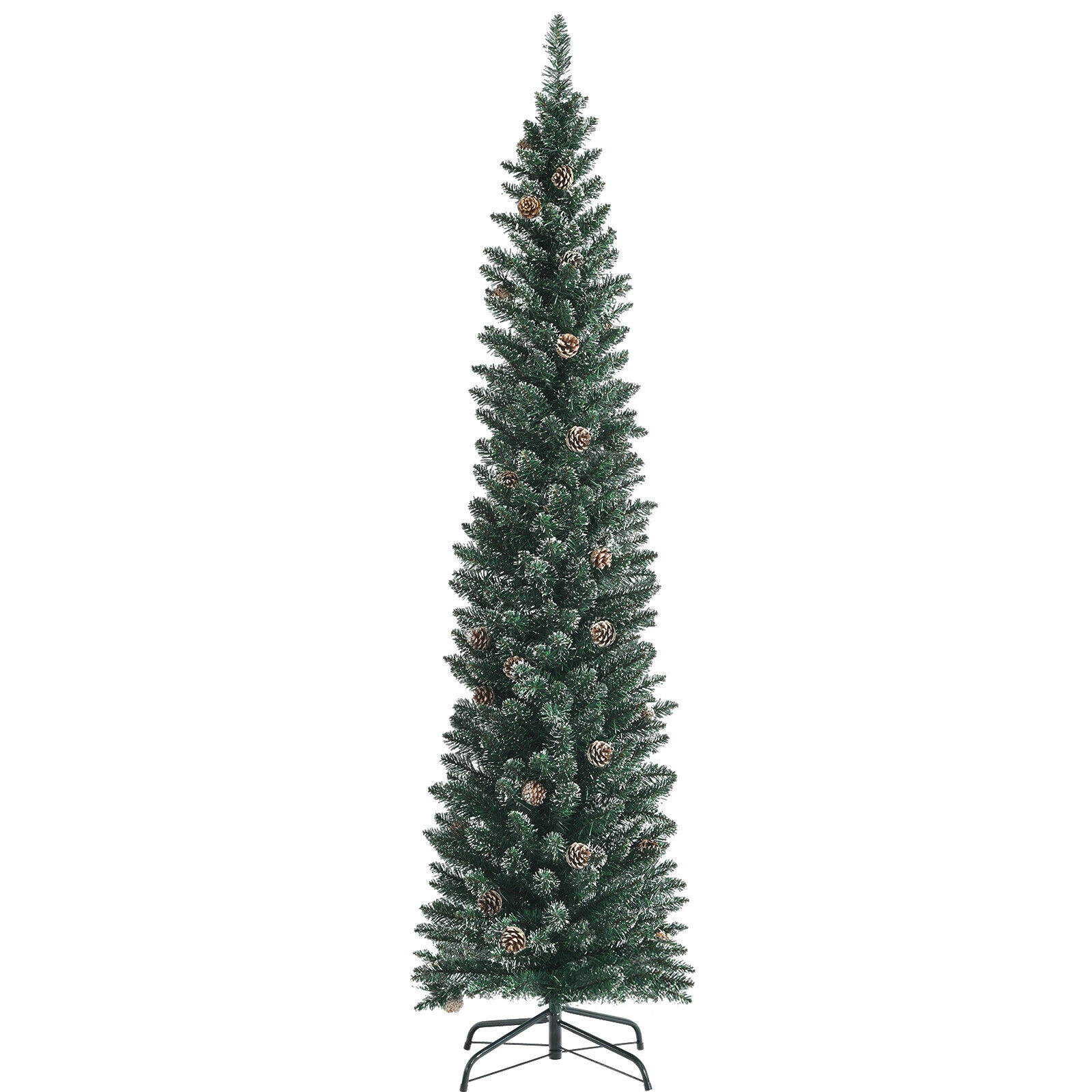 LJG Snowy Artificial Pencil Christmas Tree with Pine Cones