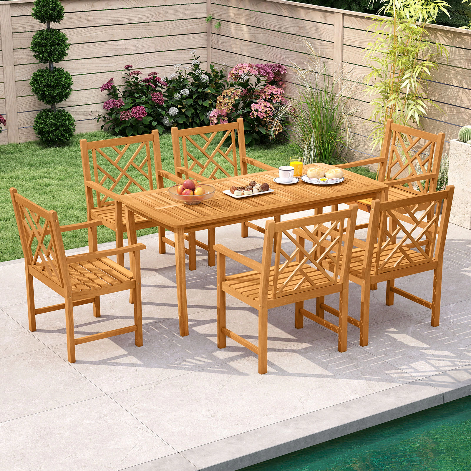 LJG Set of 2 Outdoor Dining Chairs Acacia Wood with Cross-Pattern Backrest