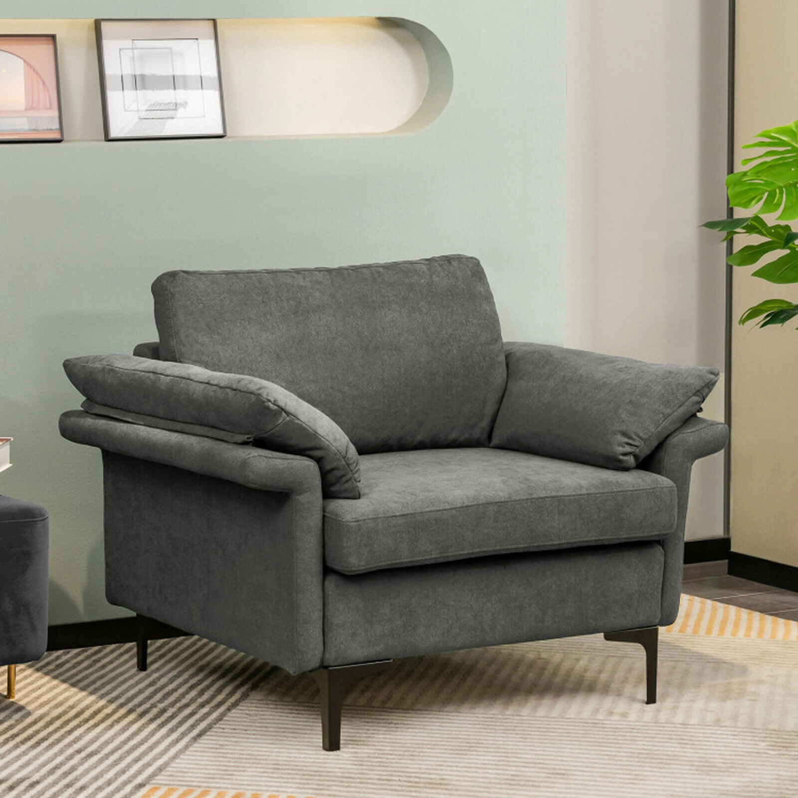 SUGIFT Modern Fabric Accent Armchair Single Sofa with Distributed Spring System 660-Lb Capacity Gray