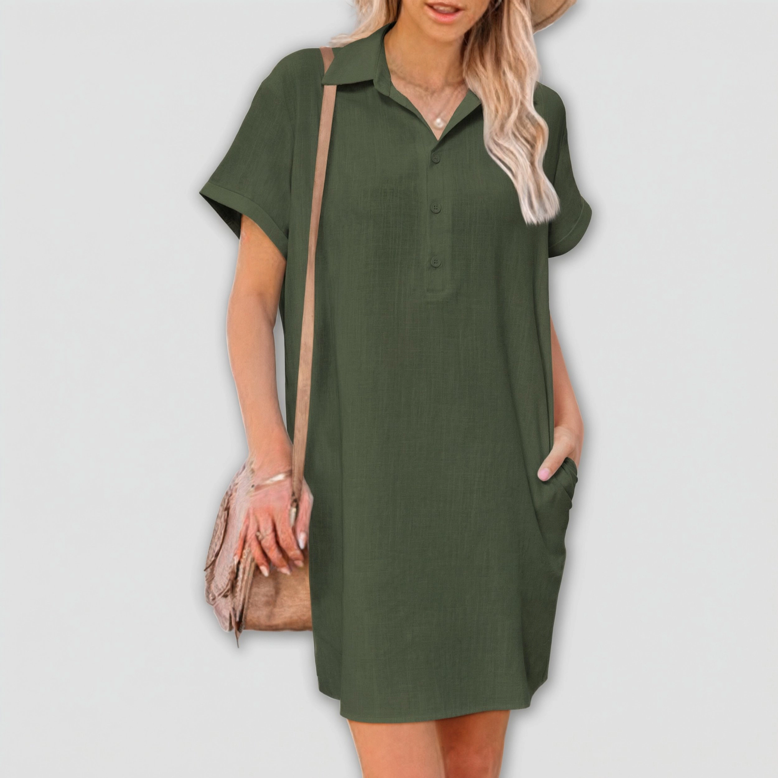 Zeagoo Women's Collared Short Sleeve Shirt Dress