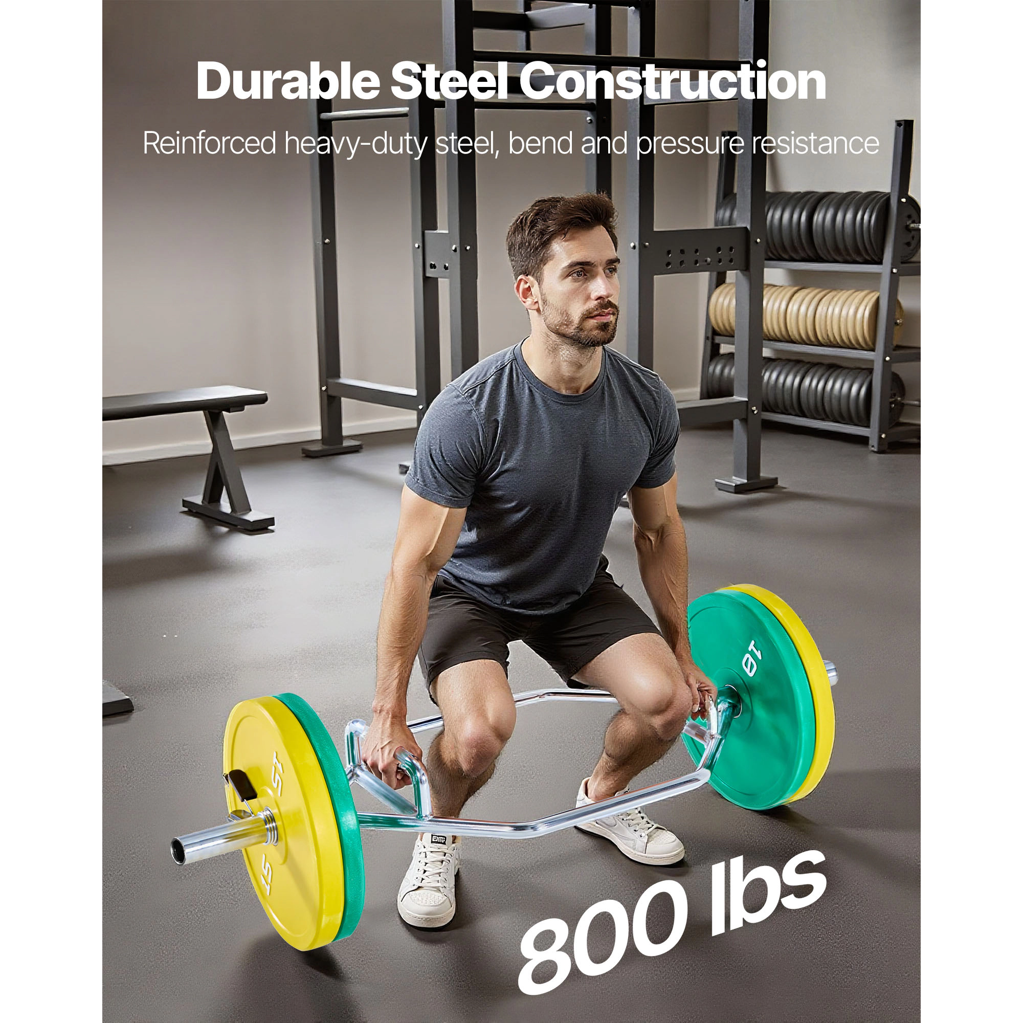 HONGGE 2-Inch Hex Trap Bar, 800 lbs Capacity Silver Steel Shrug Bar for Squats, Deadlifts & Shoulder Press