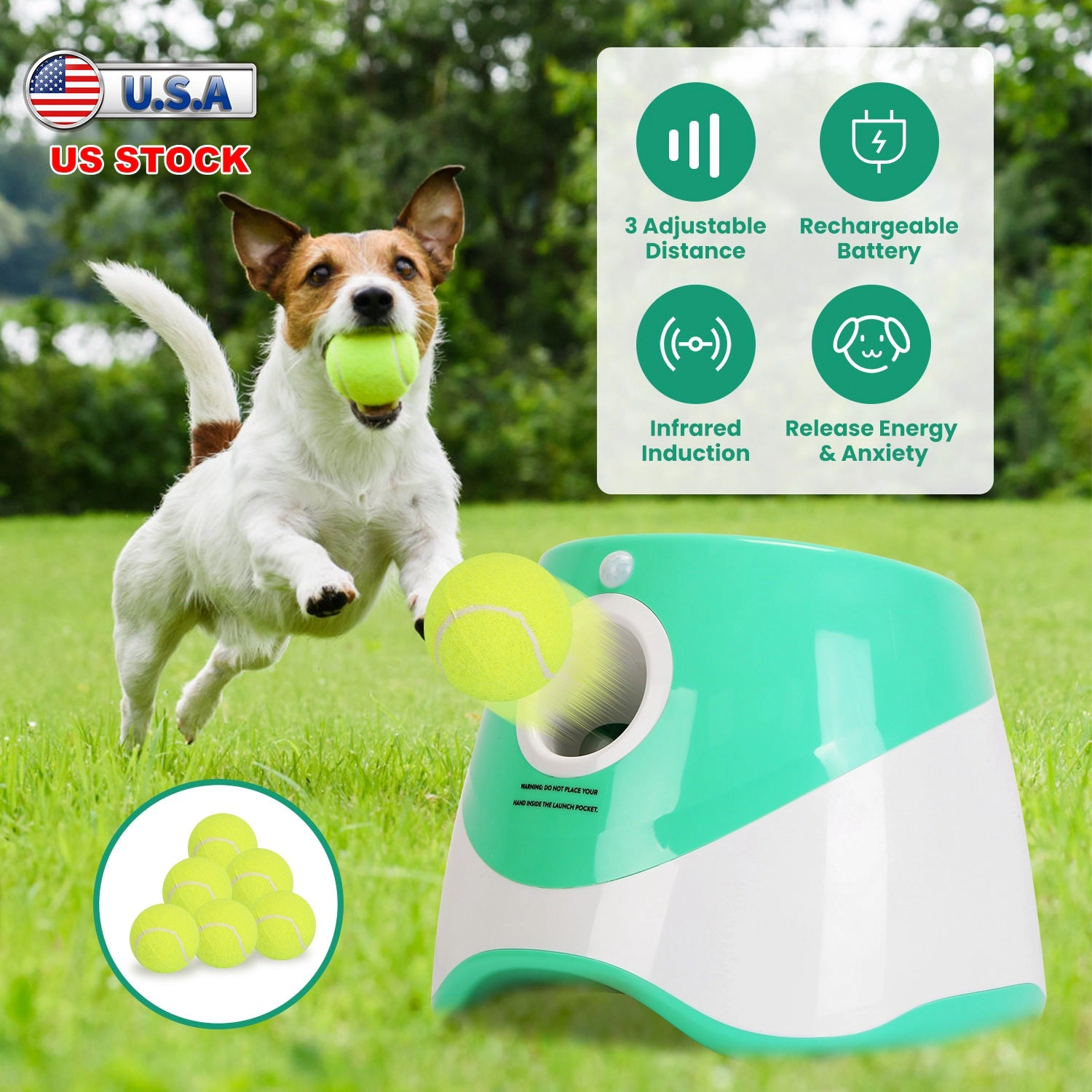GBruno Automatic Dog Ball Launcher With 6 Tennis Balls