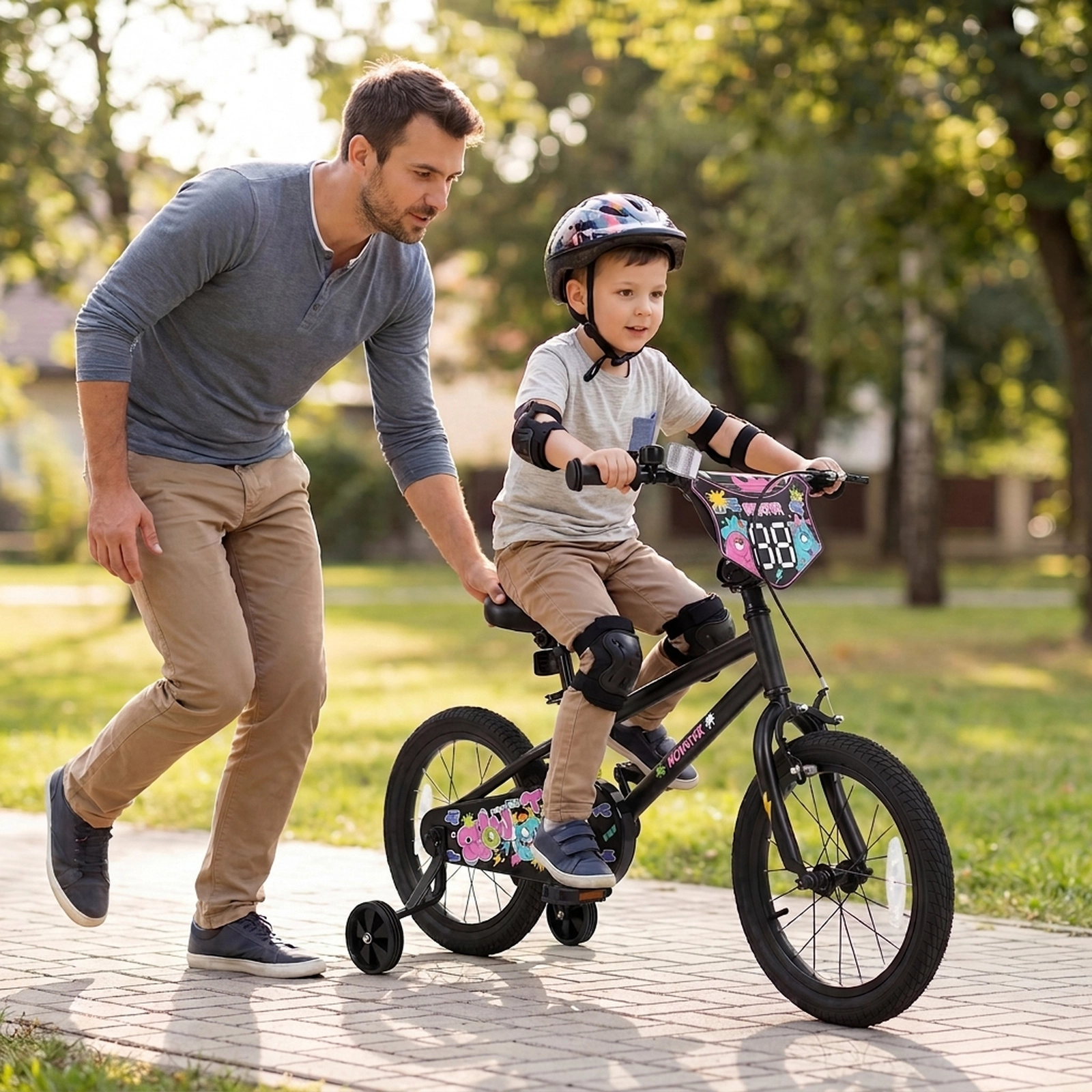 16-in Kids Bike with Training Wheels Custom Number Plate and Coaster Brake for Ages 4-7 Street Art Graphics Kids Bicycle
