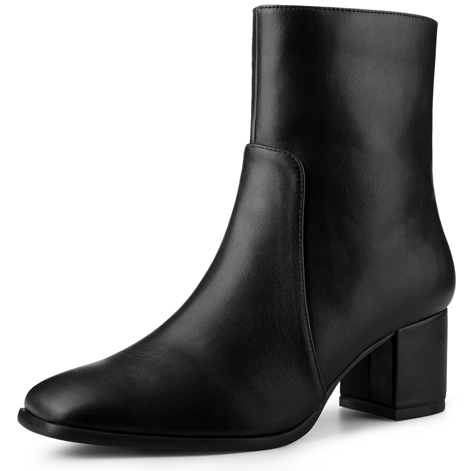 BLISSFUL STEP Women's Square Toe Side Zip Block Heel Ankle Boots