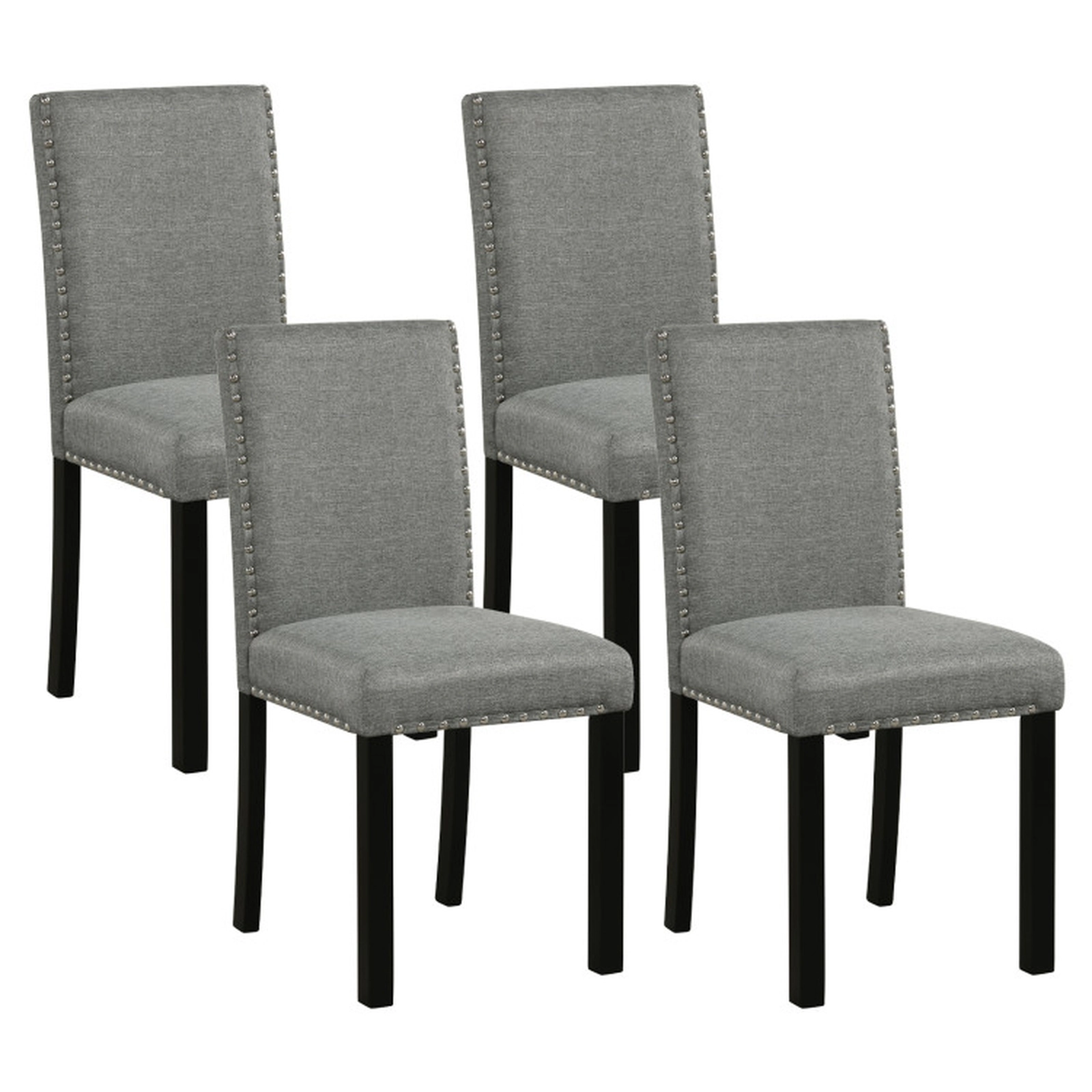 SUGIFT Gray Upholstered Nailhead Trim Bent Wood Legs Set of 4 Dining Chairs