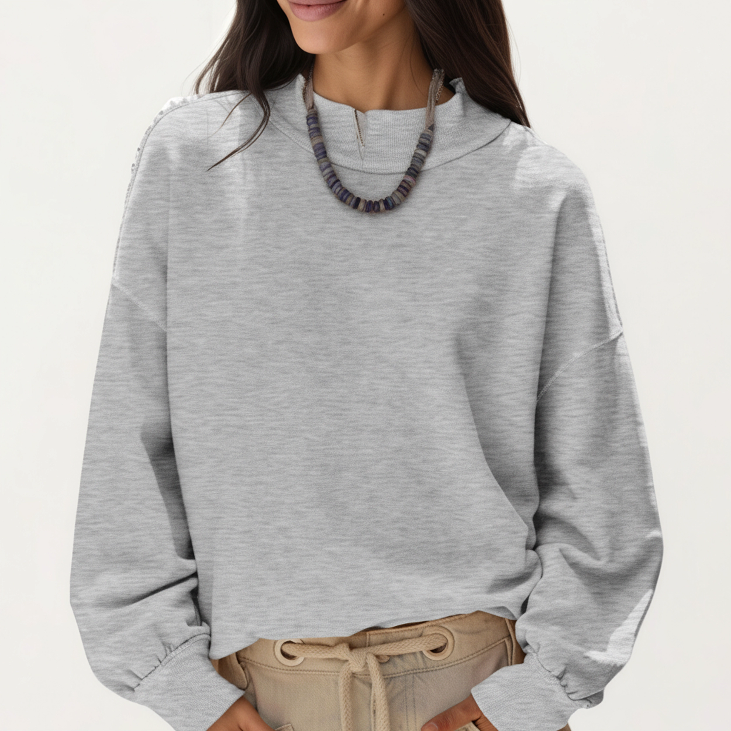 Anna-Kaci Women's Crew Neck Ribbed Cuff Relaxed Fit Long Sleeve Pullover Top