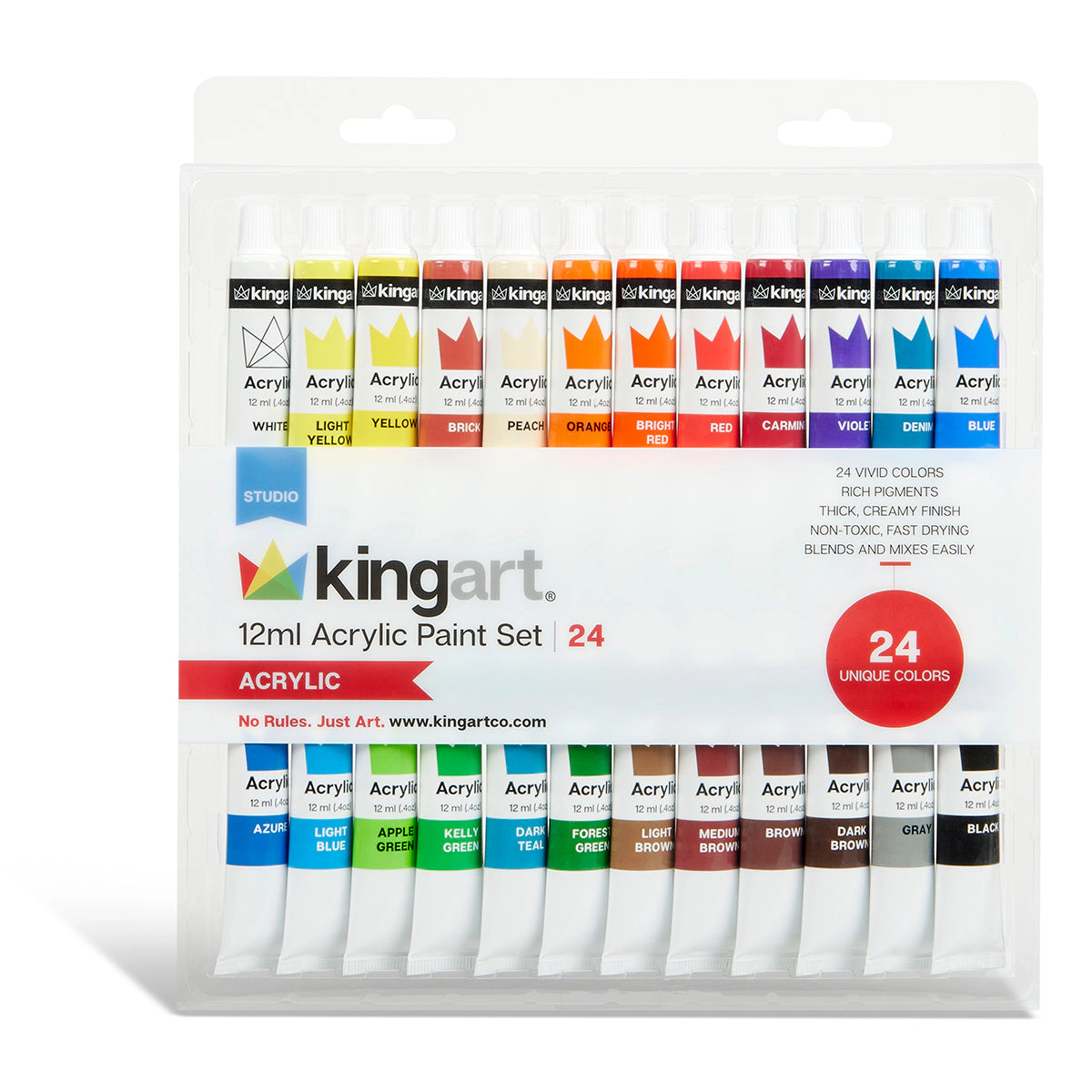 KINGART Studio Acrylic Paint Set, 24 Colors, 12ml Tubes