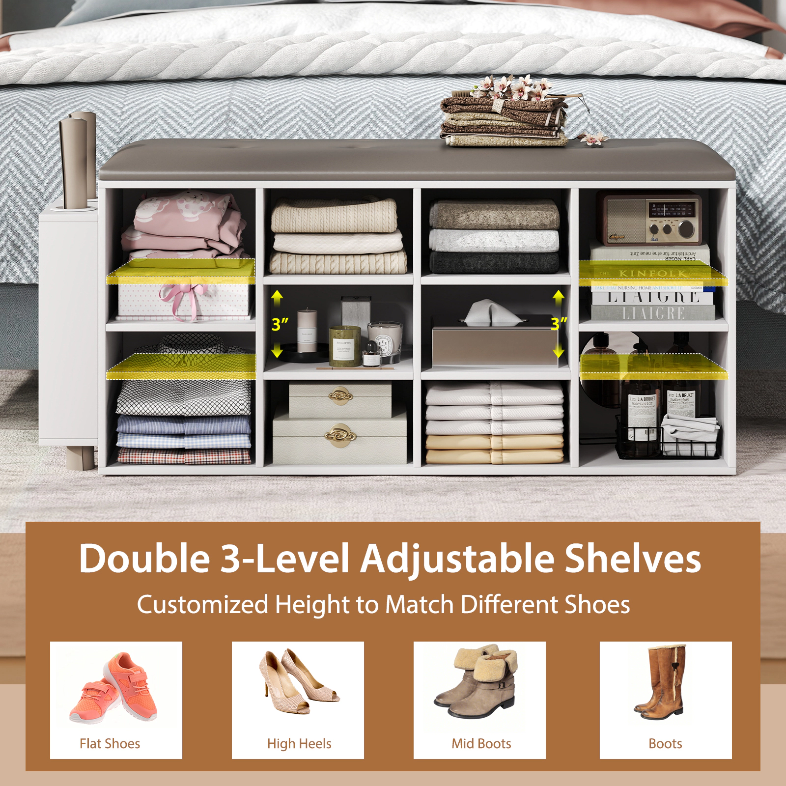 SlickBlue Entryway Shoe Bench with 10 Cubes, Umbrella Stand and Seat