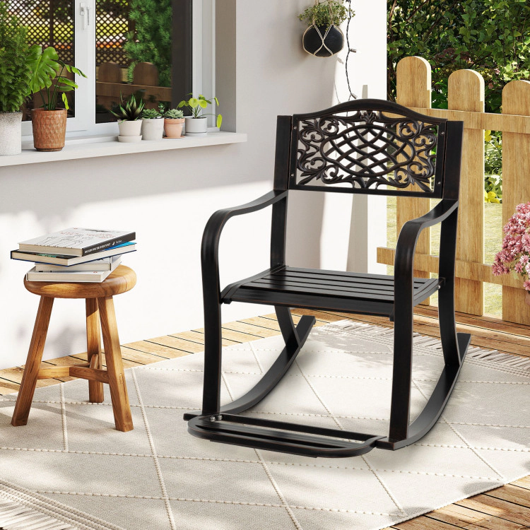 Hivvago Patio Rocking Chair With Footrest And Curved Armrests