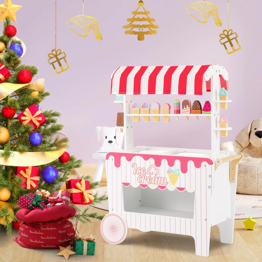 Hivvago Kids Ice Cream Cart Playset with Display Rack and Accessories