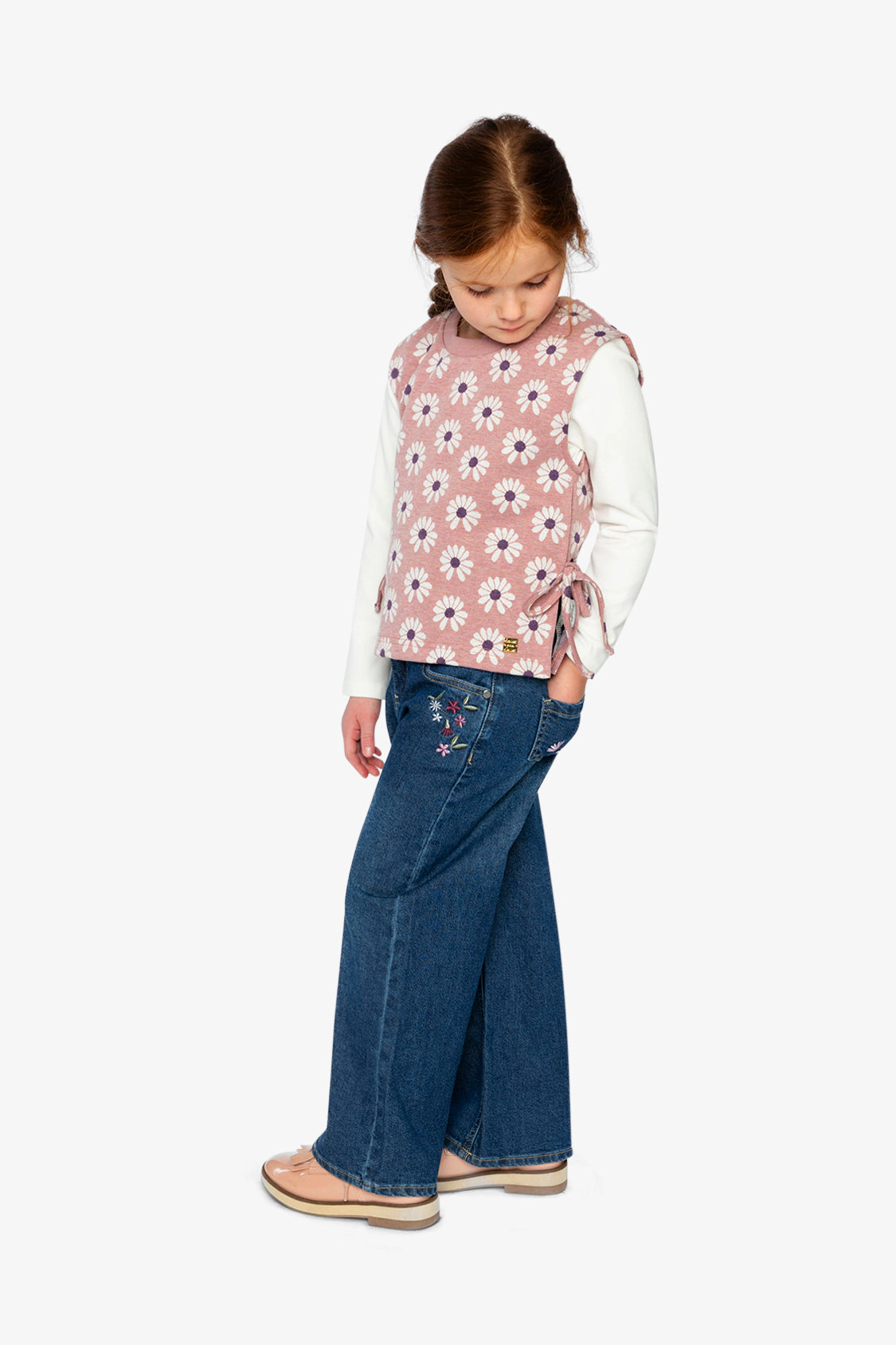 Deux par Girls Jacquard Vest with Printed Flowers
