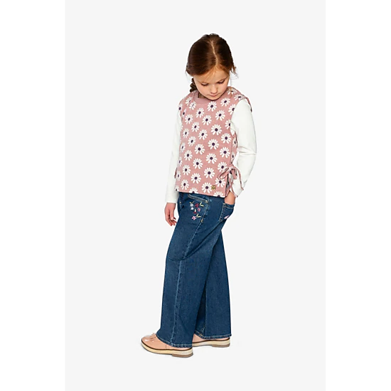 Deux par Deux Girls Jacquard Vest with Printed Flowers