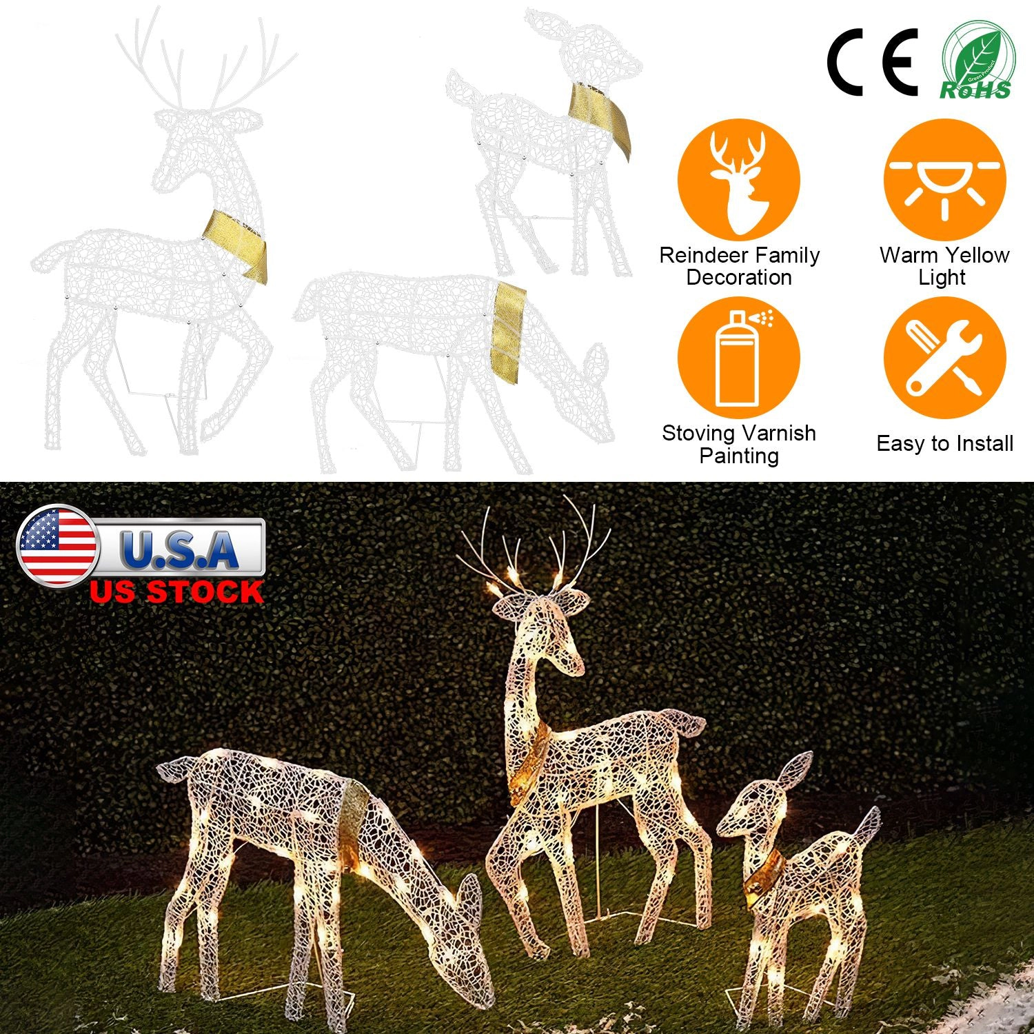 GBruno Lighted 2D Reindeer Family Christmas Decoration