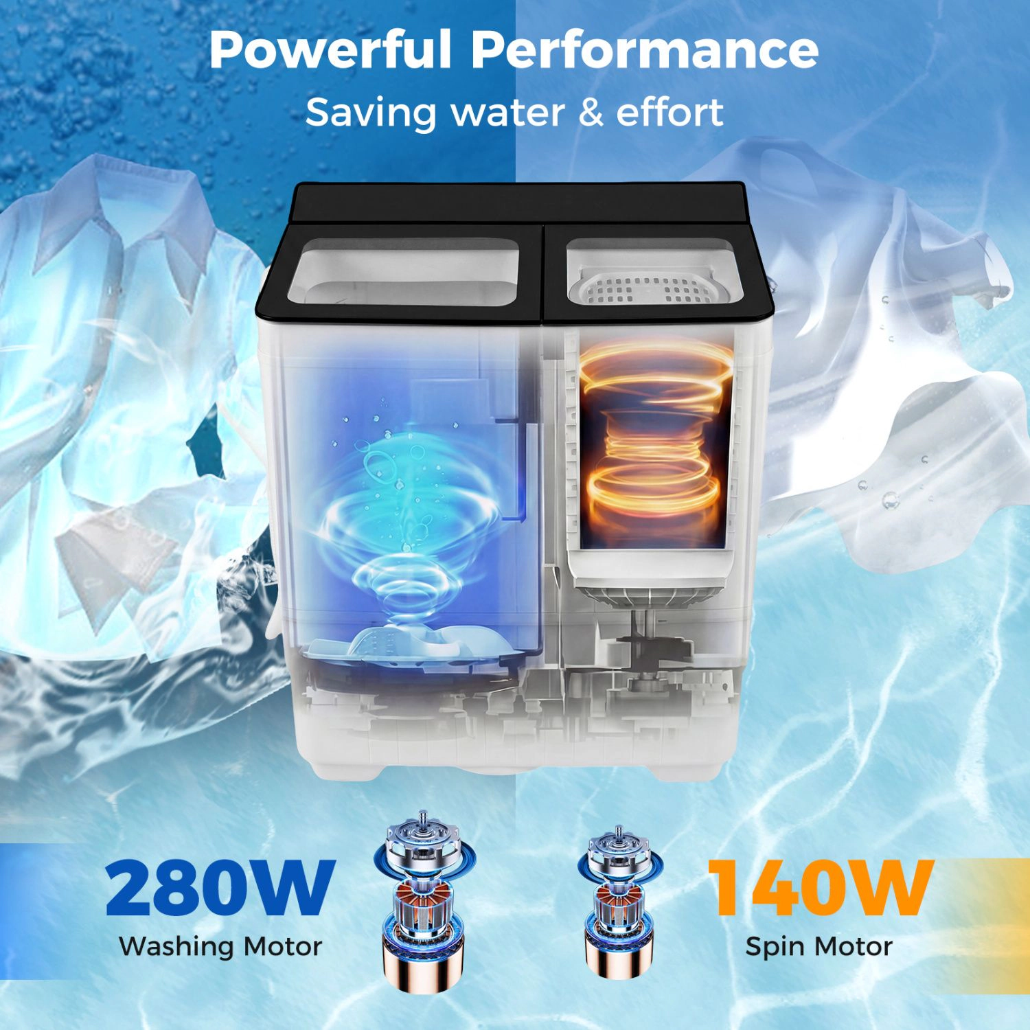 SlickBlue Twin Tub Washing Machine with 280W Motor and Drain Pump