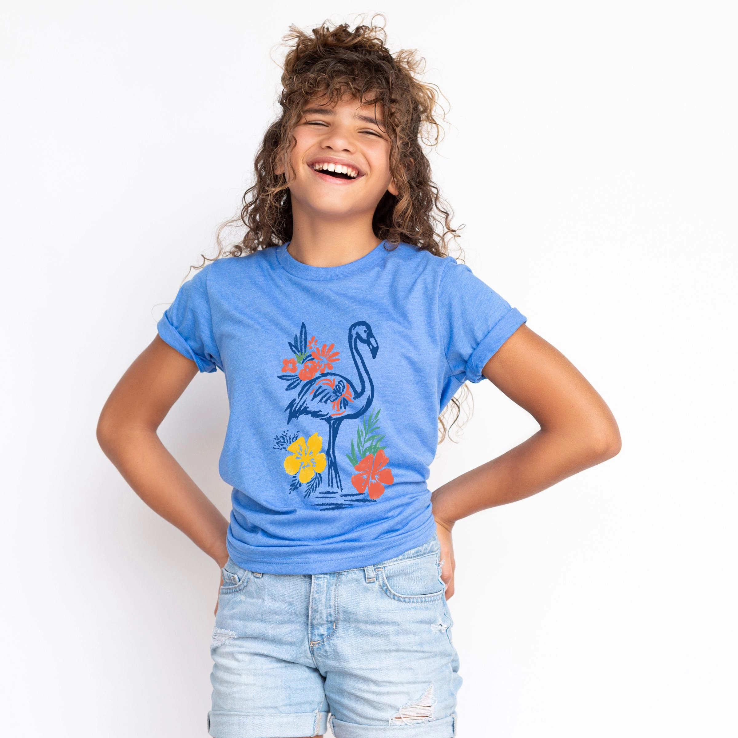 The Juniper Shop - Flamingo Flowers Outline Youth Short Sleeve Graphic T-Shirt