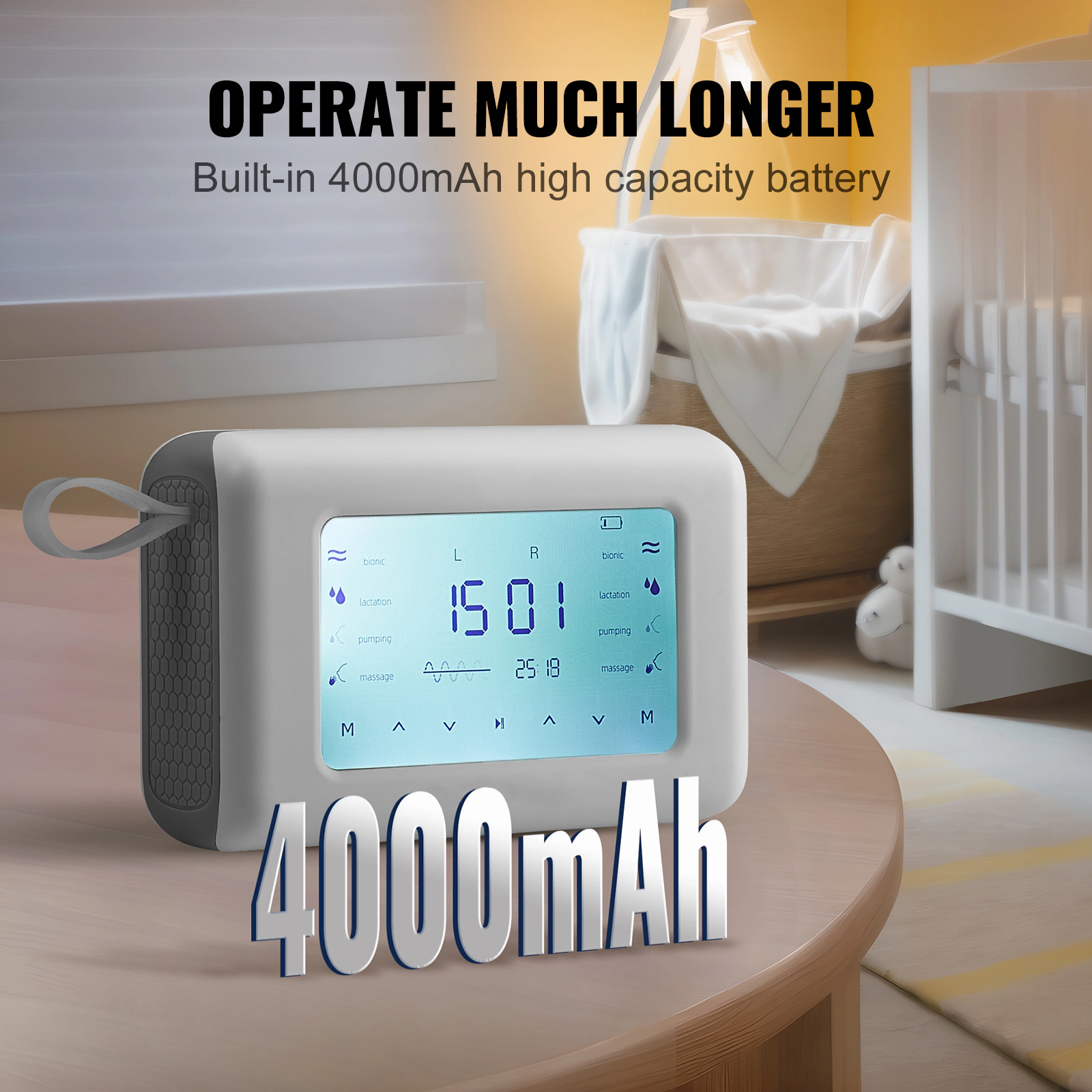 HONGGE Electric Breast Pump with 4 Suction Levels & 300mmHg