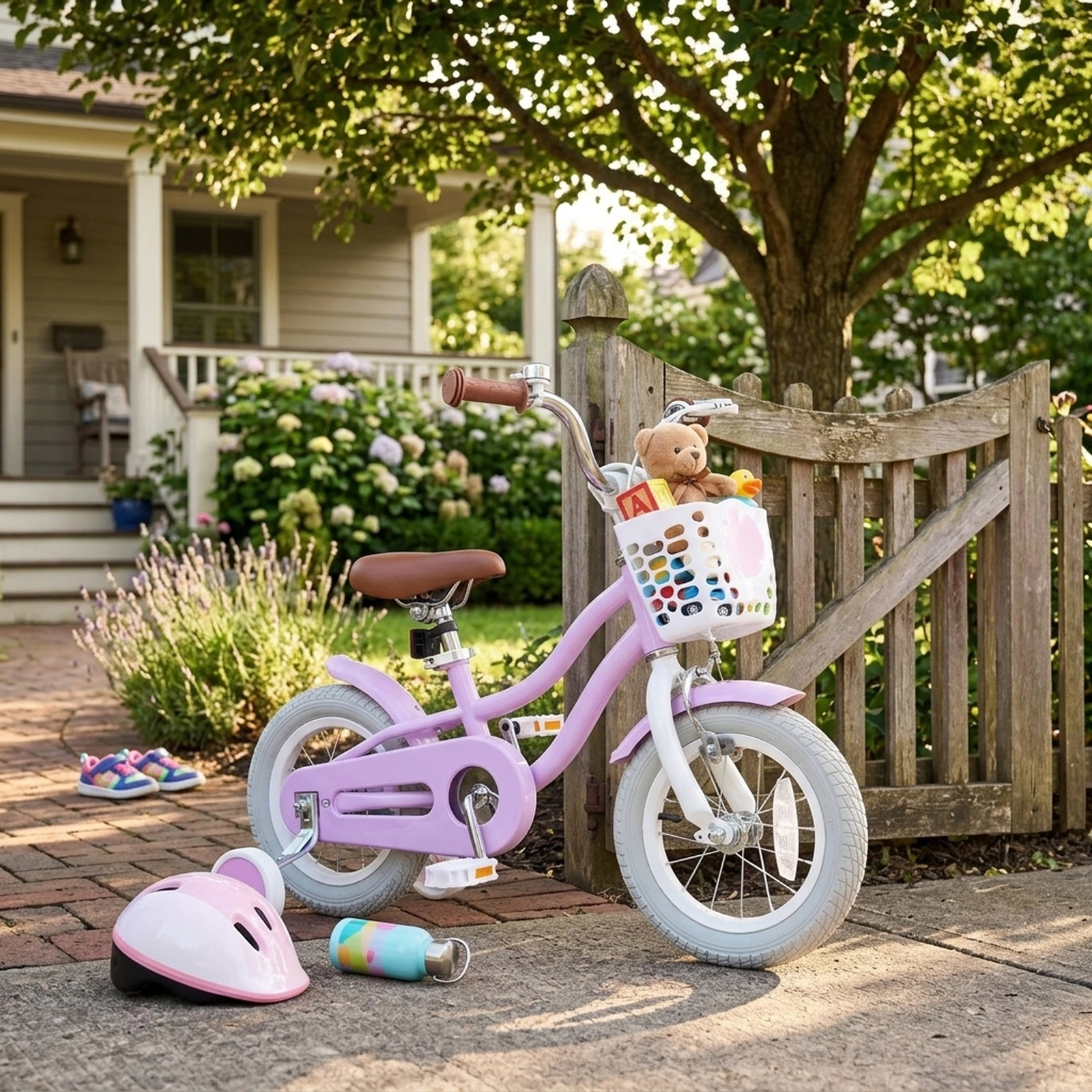 12-in Kids Bike 2-Brake System Ages 3-4 Purple Bicycle Training Wheels Chain Guard 110-lb Seat Capacity