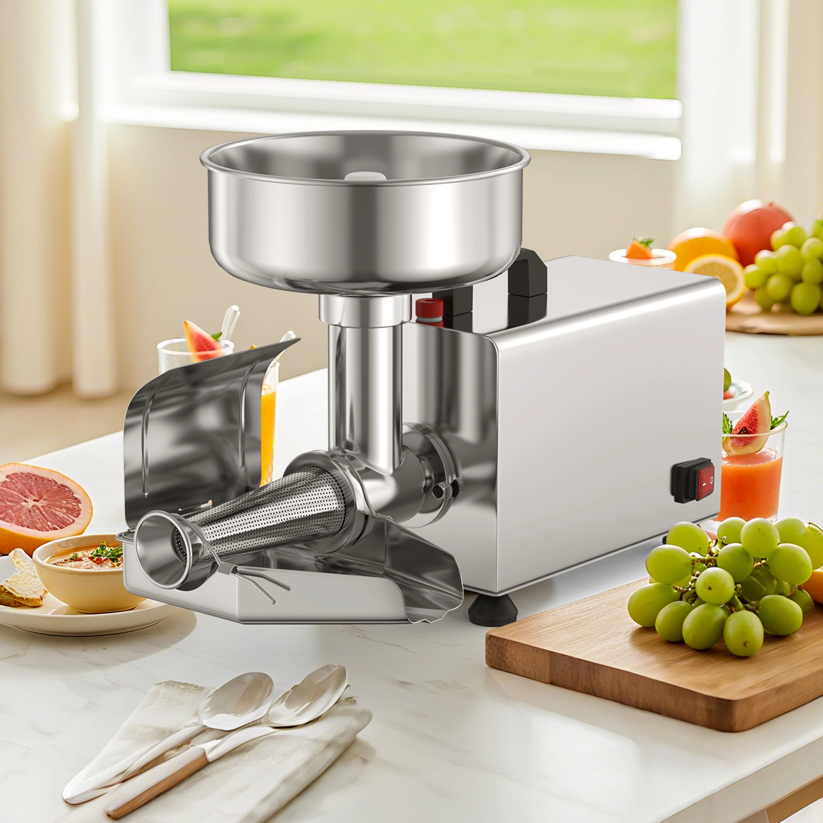 SUGIFT Silver 450W Electric Food Mill Tomato Strainer Stainless Steel Sauce Maker with 8.5-in Feed Chute