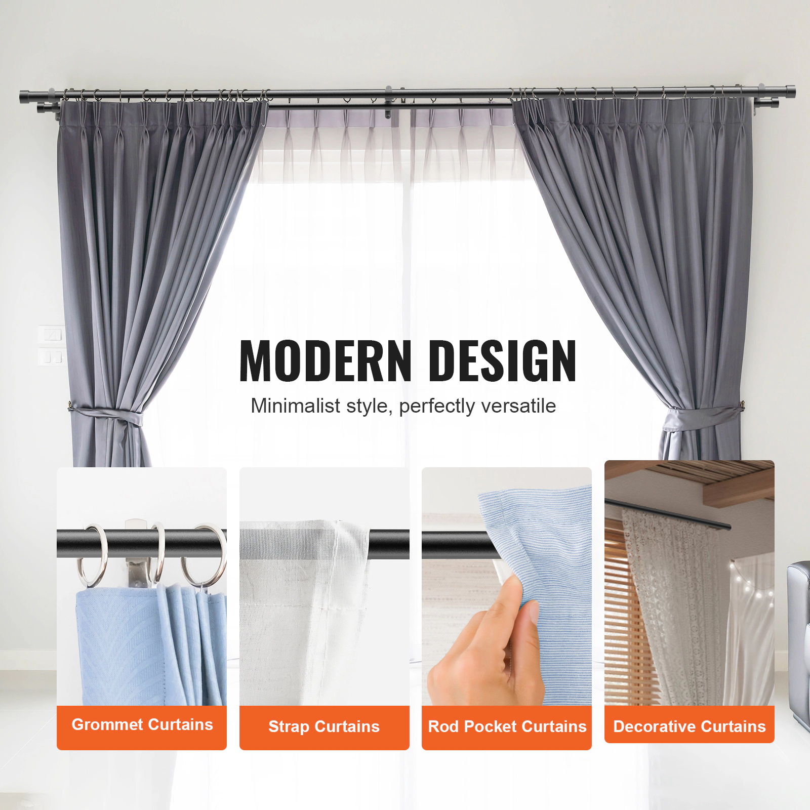 HONGGE Double Curtain Rods Drapery Rods for Curtain Rod with Round Finials Black