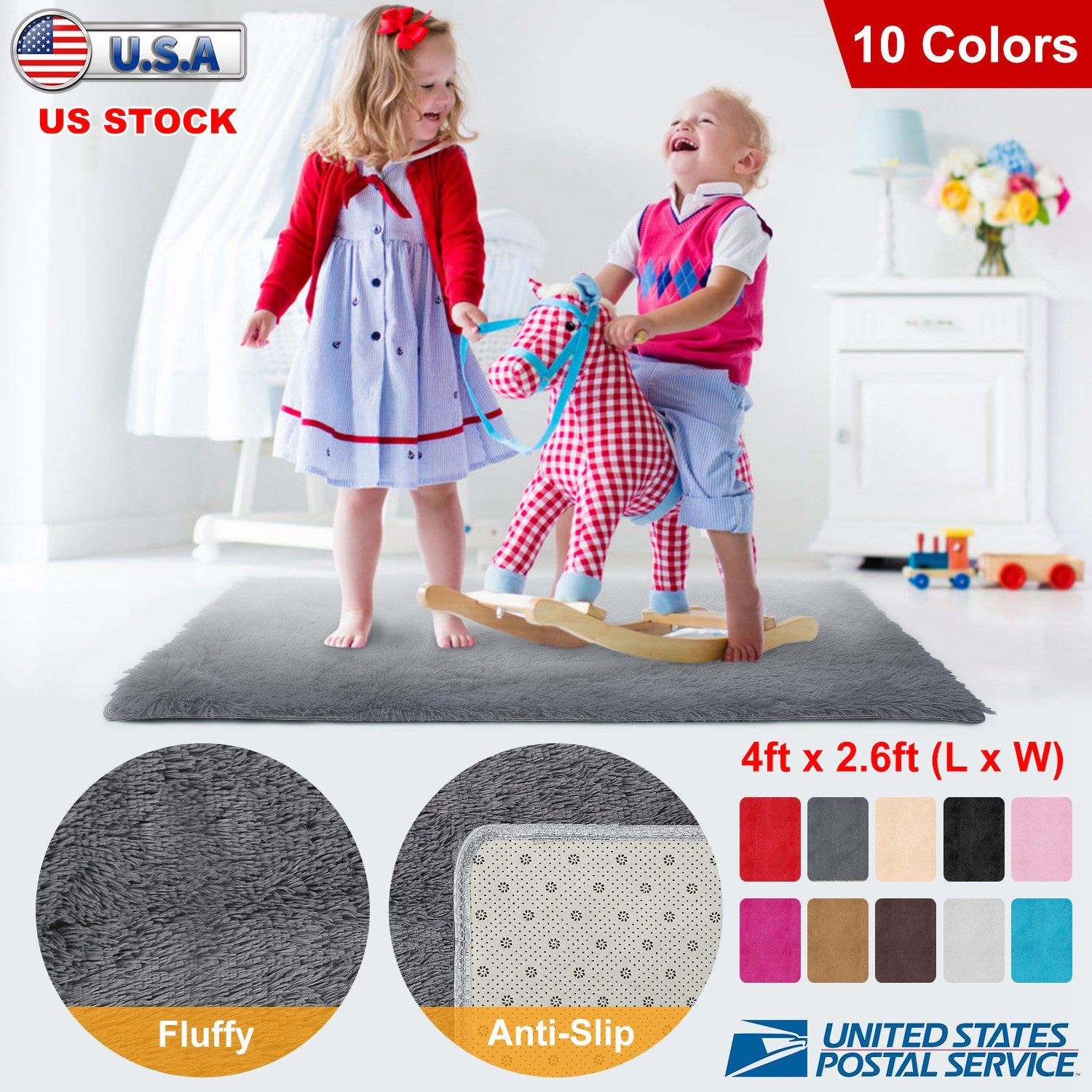 GBruno Shaggy Anti-Slip Area Rug 4' X 2.6'