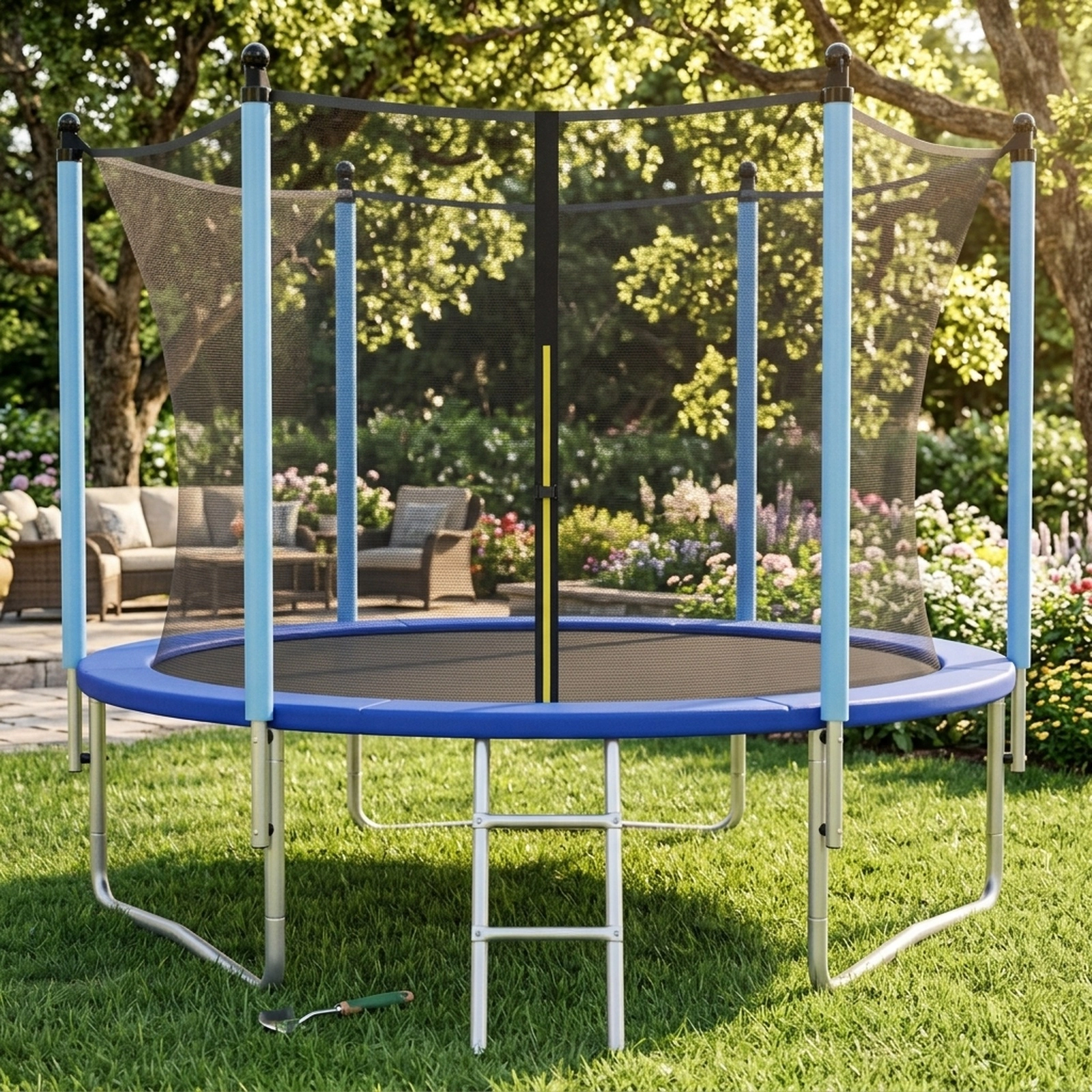 14-ft Trampoline Safety Enclosure Net Ladder Ages 6+ U-Shaped Legs ASTM Certified Outdoor Recreational Trampoline