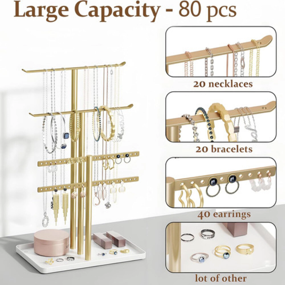 Novsight Trading Unisex 3-Tier Gold Jewelry Organizer Stand