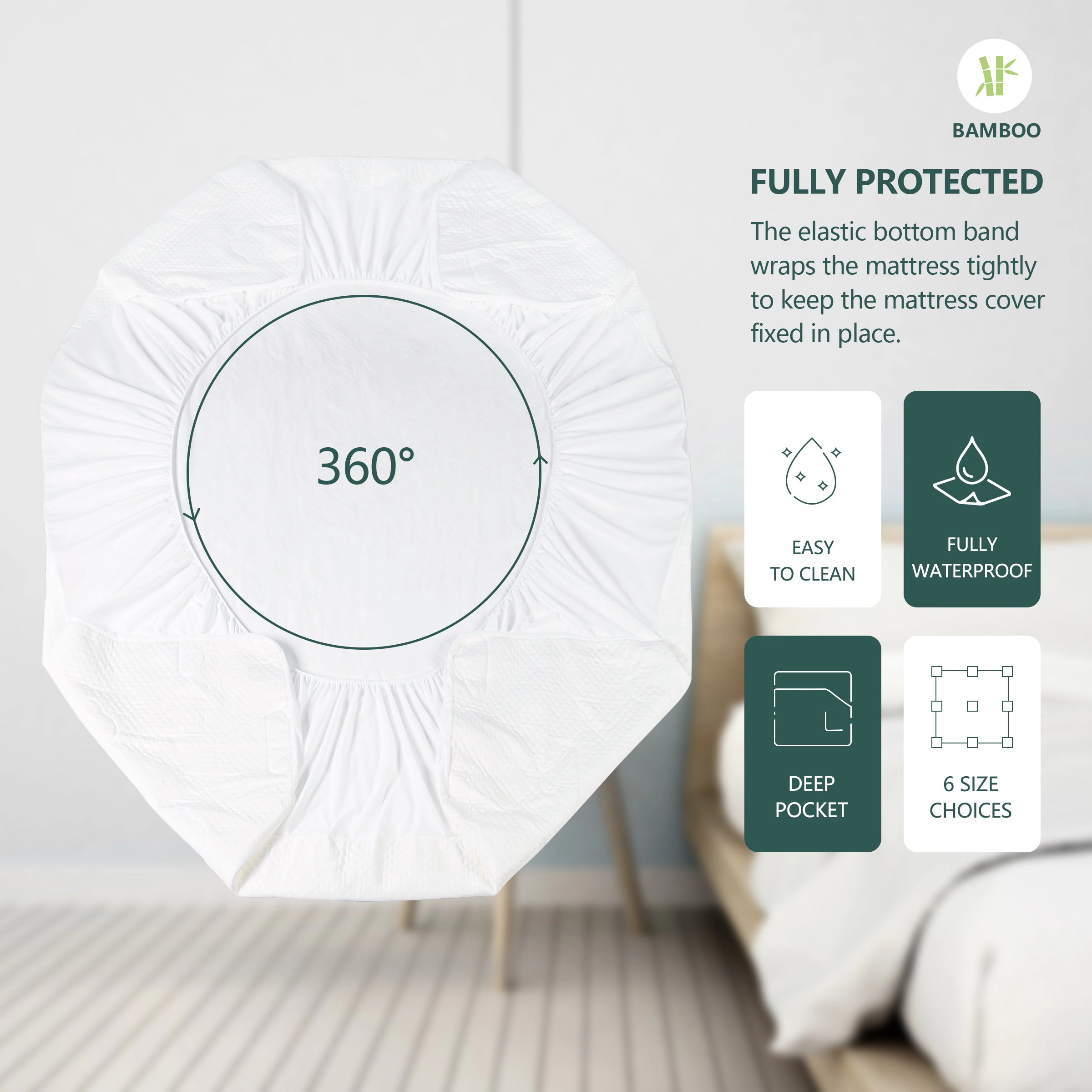 MarCielo Cooling Waterproof Mattress Protector - Premium Soft Breathable Viscose Fitted Bed Cover